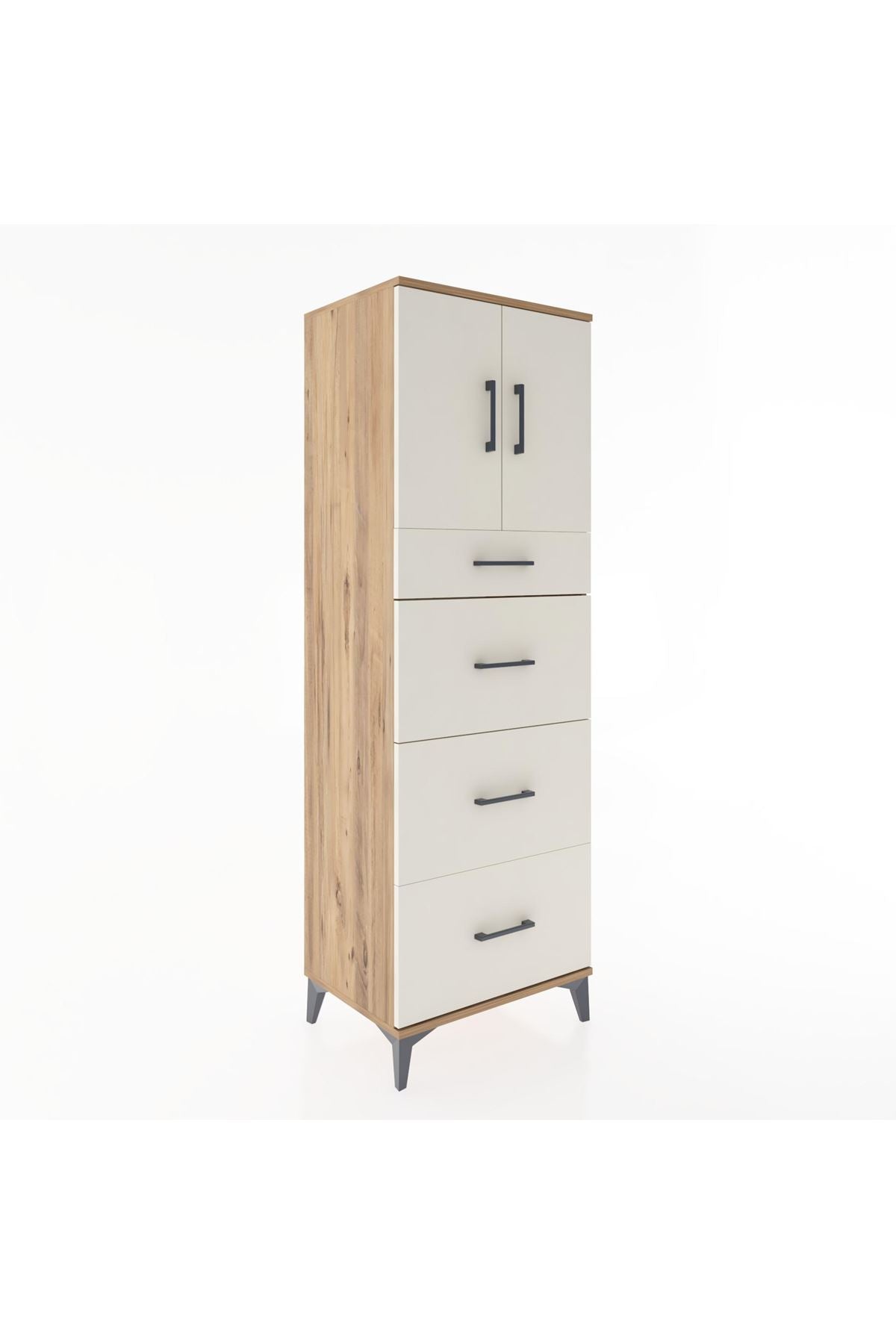 Hyperion Dolap Tek Raflı 4 Çekmeceli 2 Kapaklı 60x44x182 - S56M023V7B