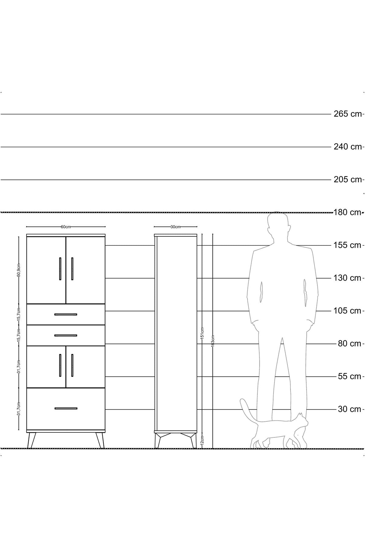 Arges Dolap 3 Raflı 3 Çekmeceli 4 Kapaklı 60x30x163 - S20M009V8A