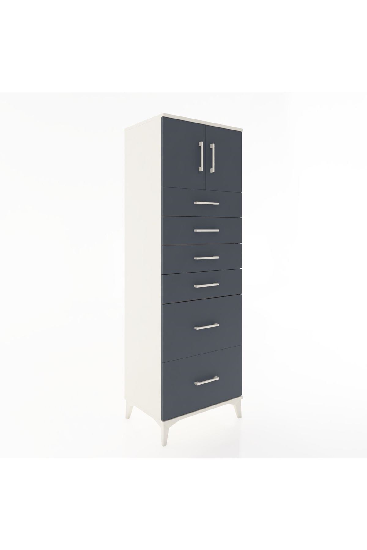 Hyperion Dolap Tek Raflı 6 Çekmeceli 2 Kapaklı 60x44x182 - S56M017V2B