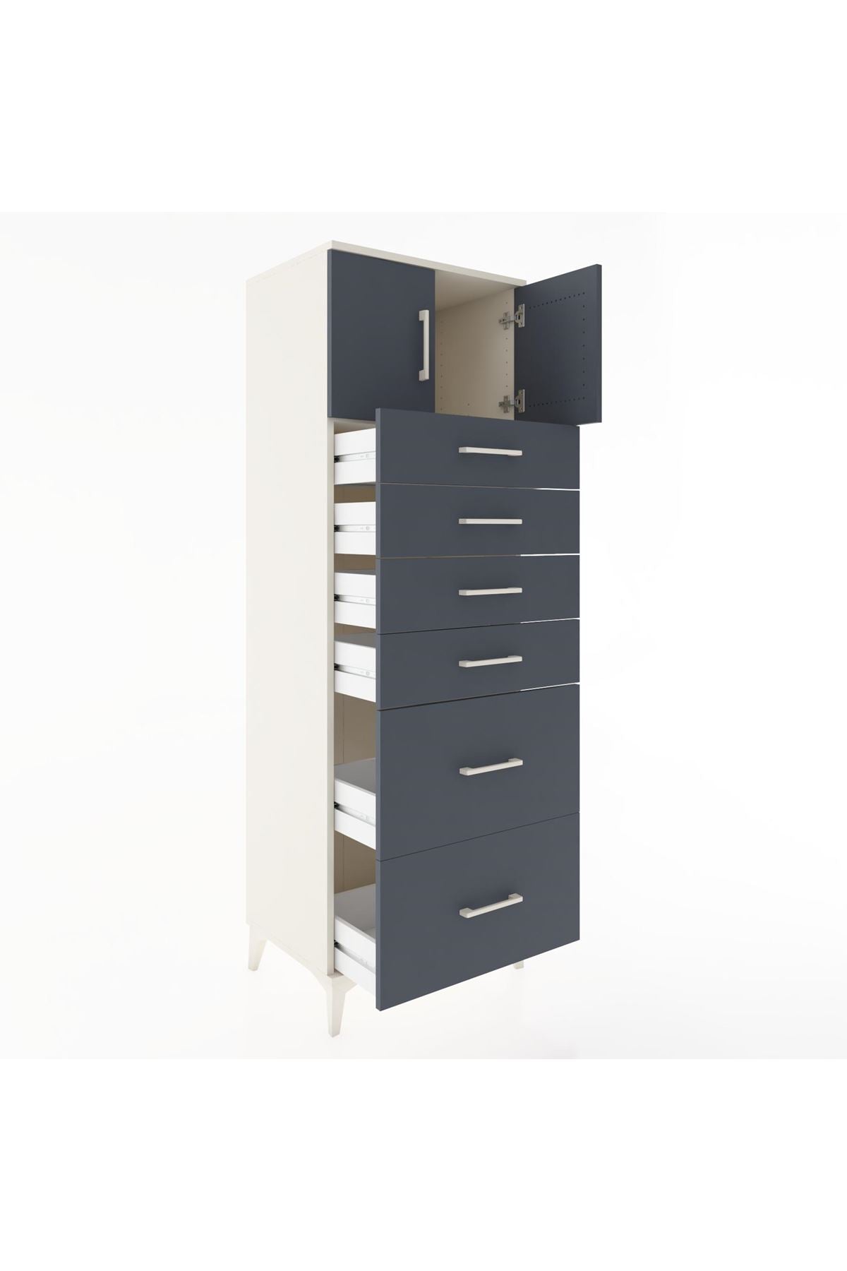 Hyperion Dolap Tek Raflı 6 Çekmeceli 2 Kapaklı 60x44x182 - S56M017V2B
