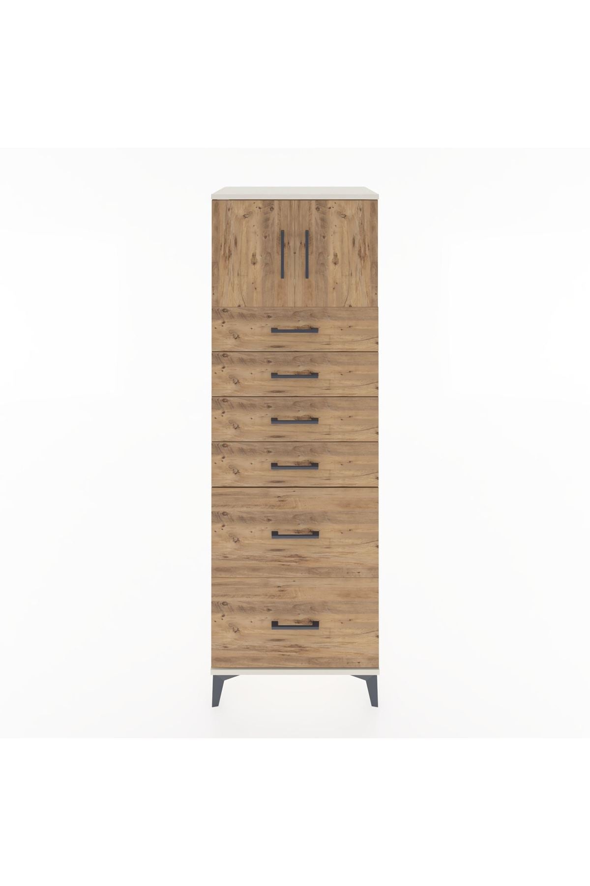 Hyperion Dolap Tek Raflı 6 Çekmeceli 2 Kapaklı 60x44x182 - S56M017V3B