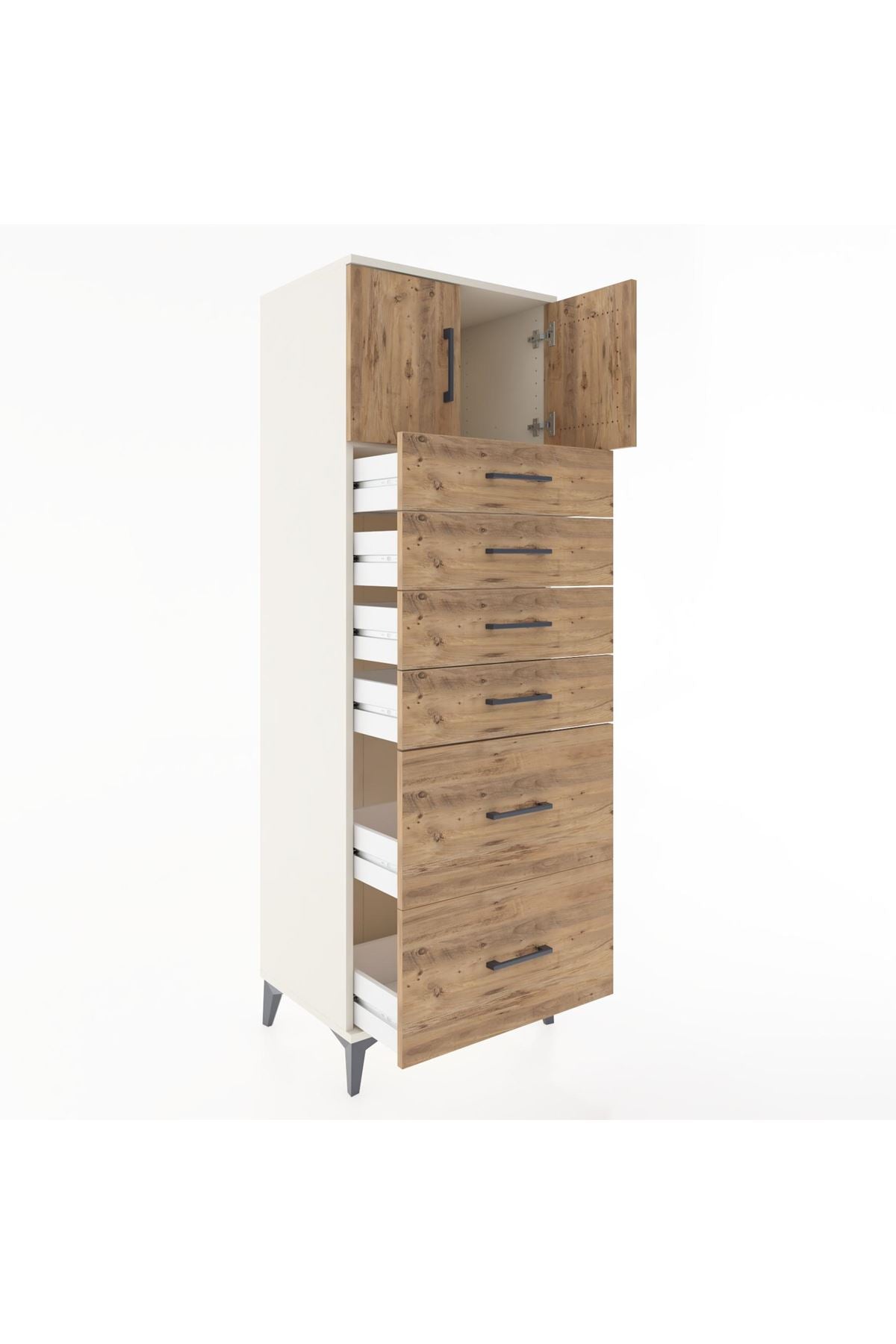 Hyperion Dolap Tek Raflı 6 Çekmeceli 2 Kapaklı 60x44x182 - S56M017V3B