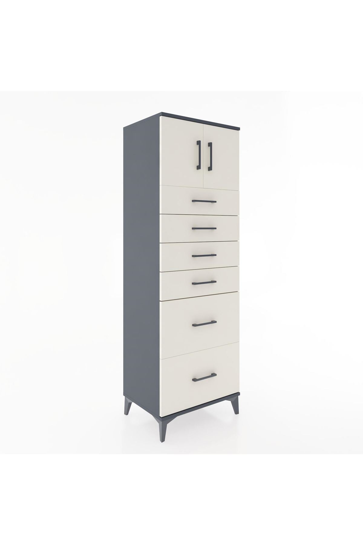 Hyperion Dolap Tek Raflı 6 Çekmeceli 2 Kapaklı 60x44x182 - S56M017V4B