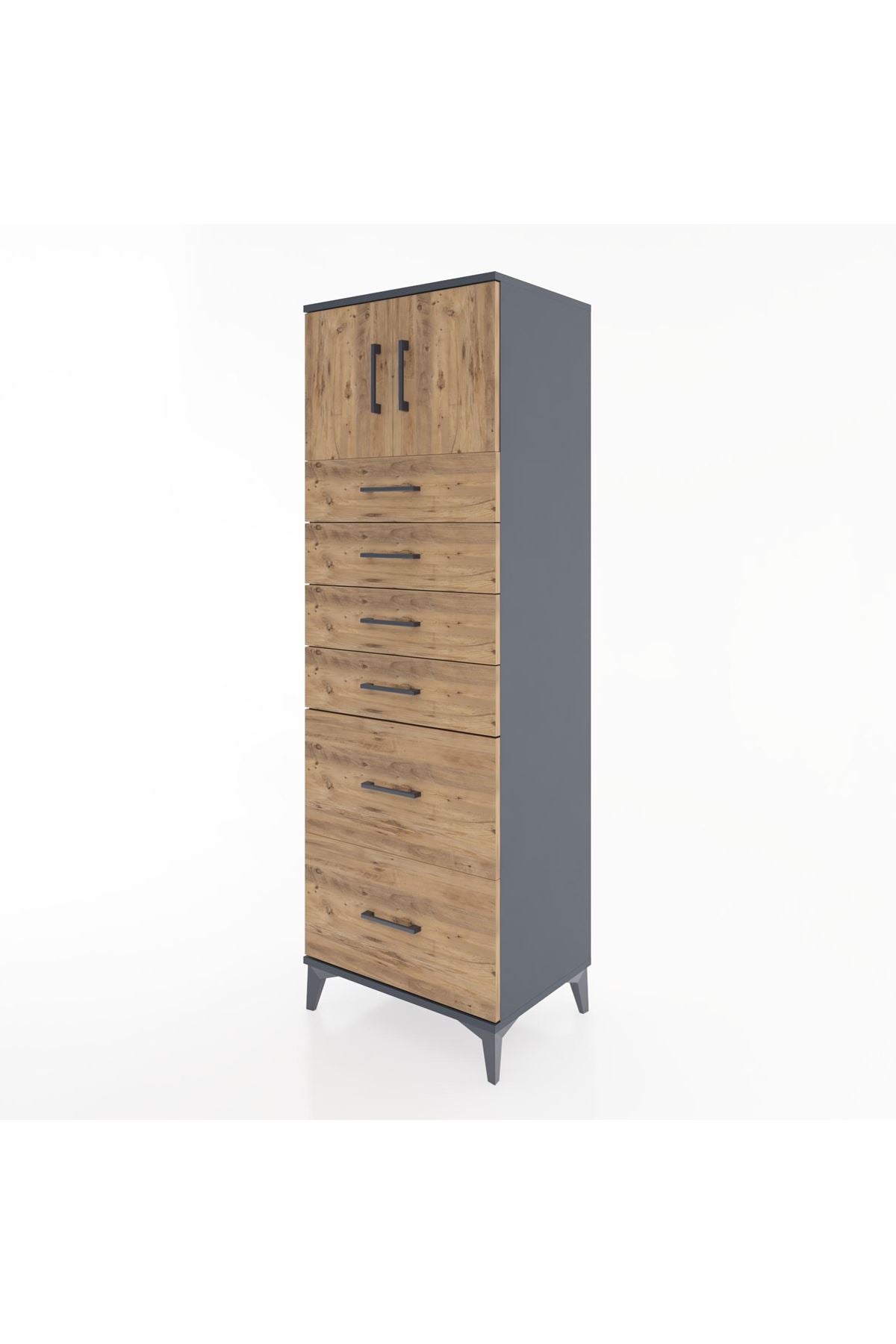 Hyperion Dolap Tek Raflı 6 Çekmeceli 2 Kapaklı 60x44x182 - S56M017V6B