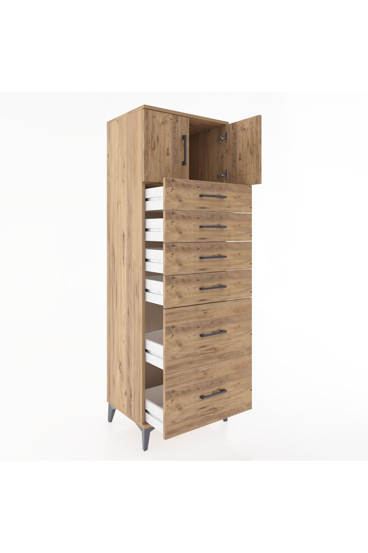 Hyperion Dolap Tek Raflı 6 Çekmeceli 2 Kapaklı 60x44x182 - S56M017V9B