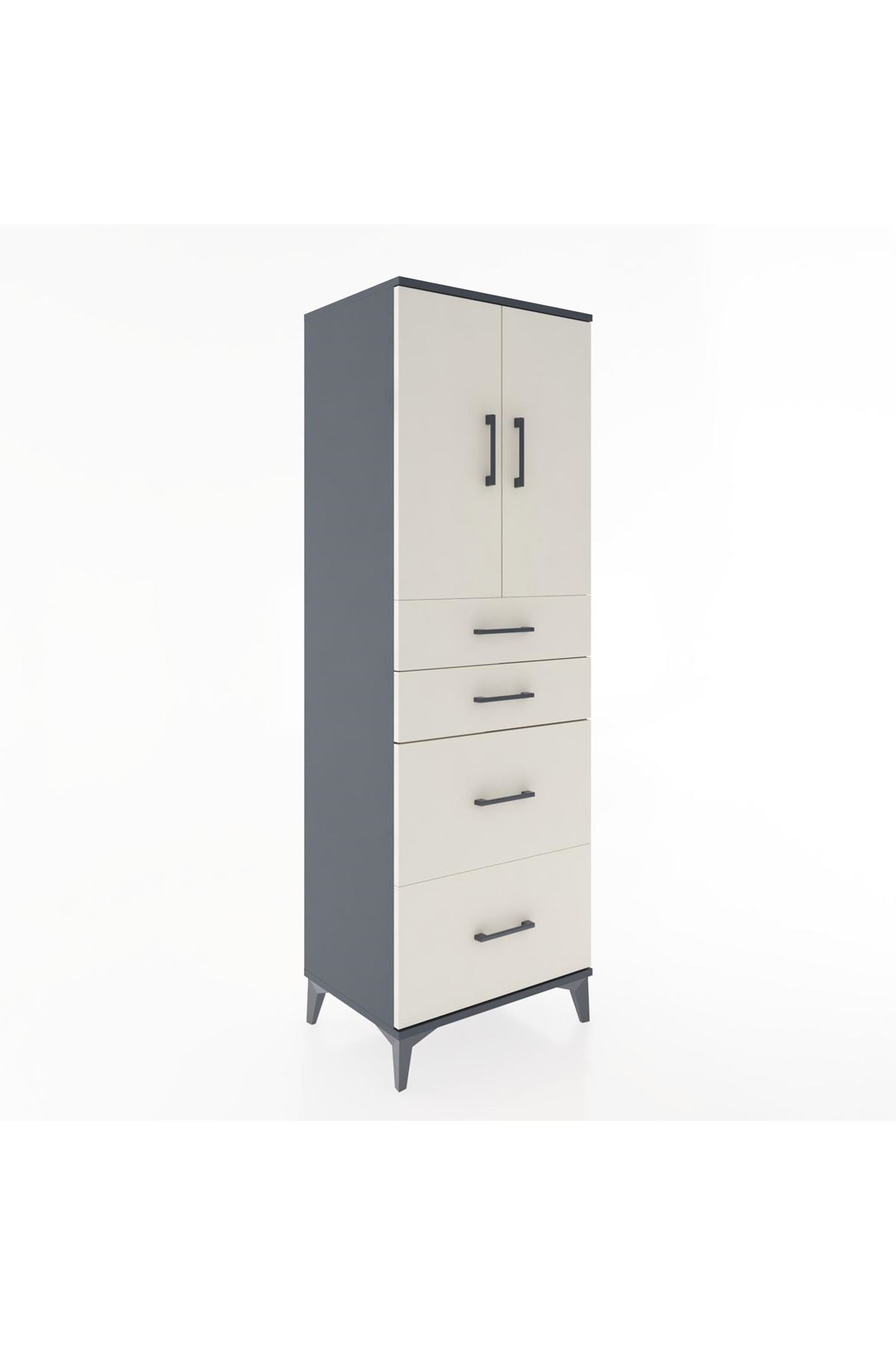 Hyperion Dolap Tek Raflı 4 Çekmeceli 2 Kapaklı 60x44x182 - S56M019V4B