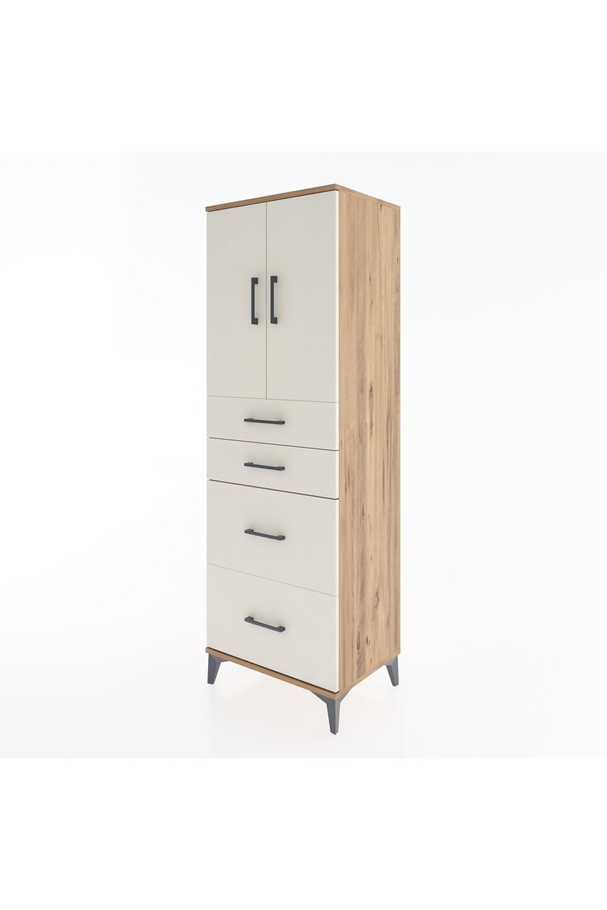 Hyperion Dolap Tek Raflı 4 Çekmeceli 2 Kapaklı 60x44x182 - S56M019V7B