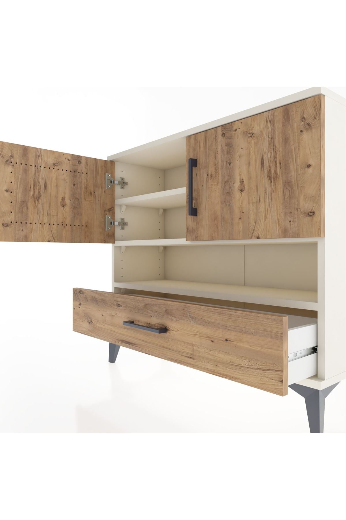 Arges Şifonyer 3 Raflı Tek Çekmeceli 2 Kapaklı 88x30x80 - S03M037V3A