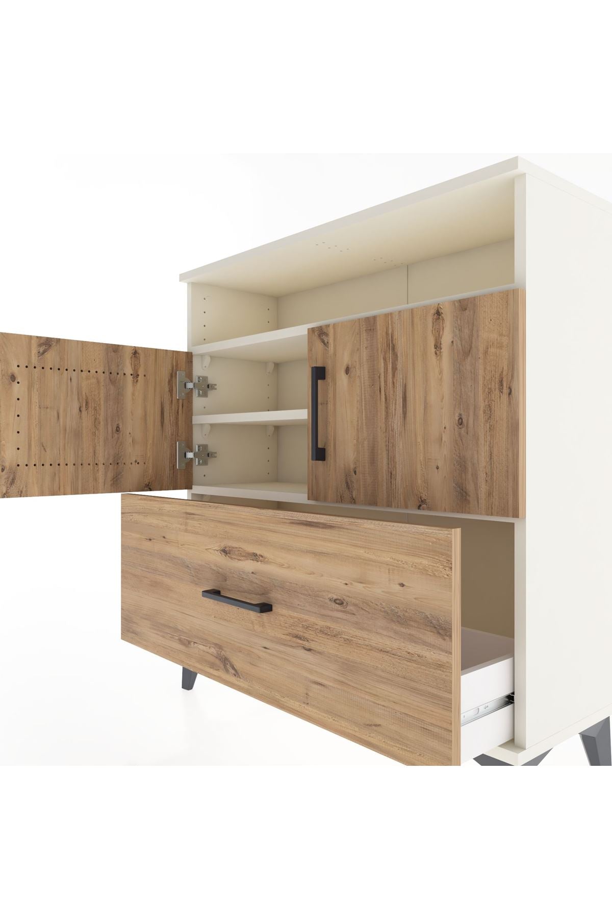 Arges Şifonyer 3 Raflı Tek Çekmeceli 2 Kapaklı 88x30x96 - S04M051V3A