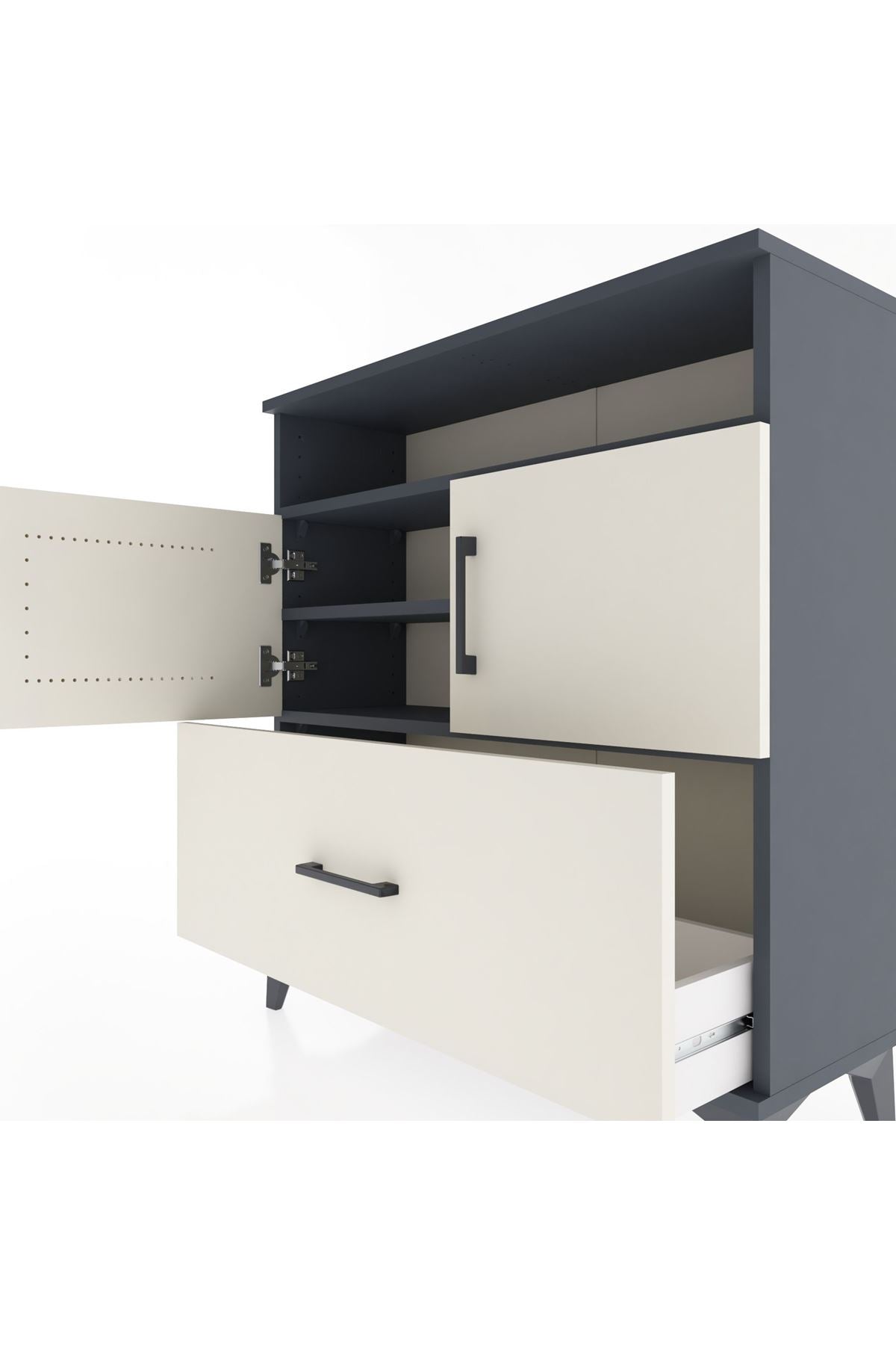 Arges Şifonyer 3 Raflı Tek Çekmeceli 2 Kapaklı 88x30x96 - S04M051V4A