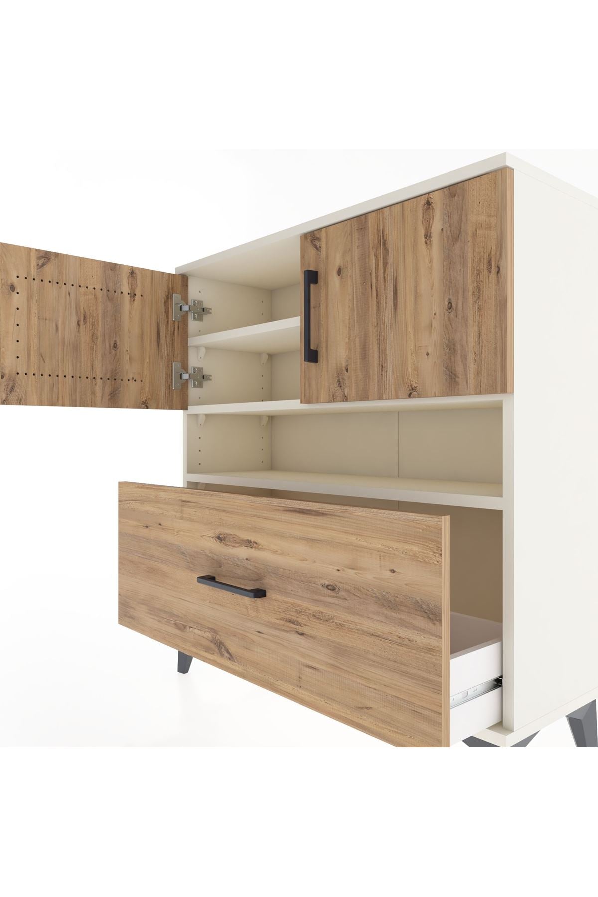 Arges Şifonyer 3 Raflı Tek Çekmeceli 2 Kapaklı 88x30x96 - S04M054V3A