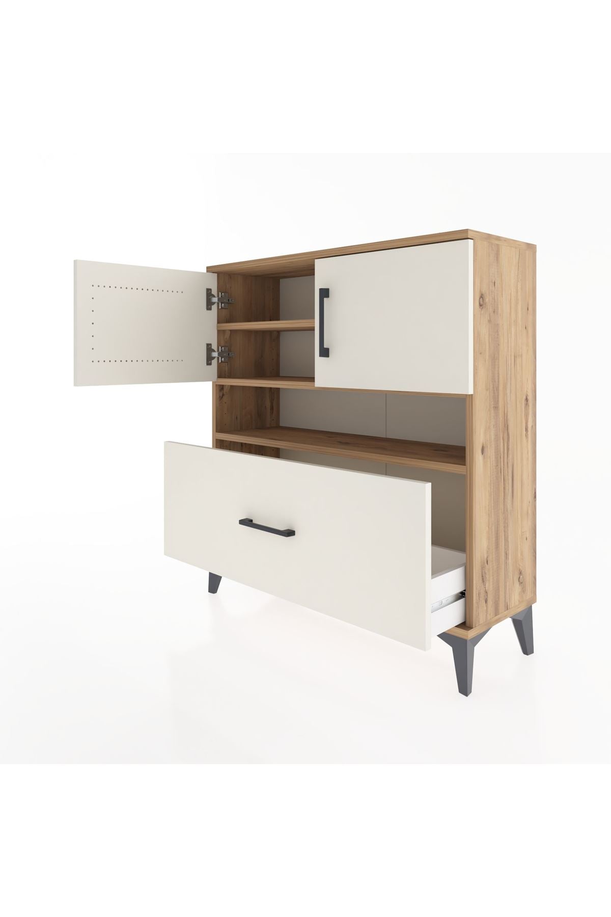 Arges Şifonyer 3 Raflı Tek Çekmeceli 2 Kapaklı 88x30x96 - S04M054V7A