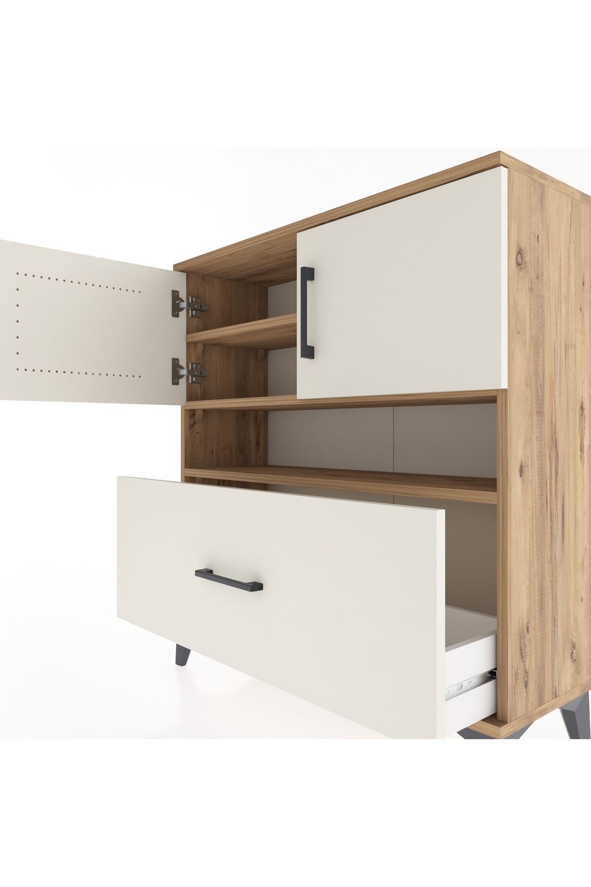 Arges Şifonyer 3 Raflı Tek Çekmeceli 2 Kapaklı 88x30x96 - S04M054V7A