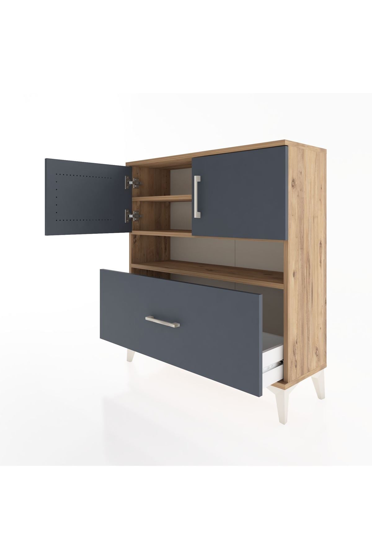 Arges Şifonyer 3 Raflı Tek Çekmeceli 2 Kapaklı 88x30x96 - S04M054V8A