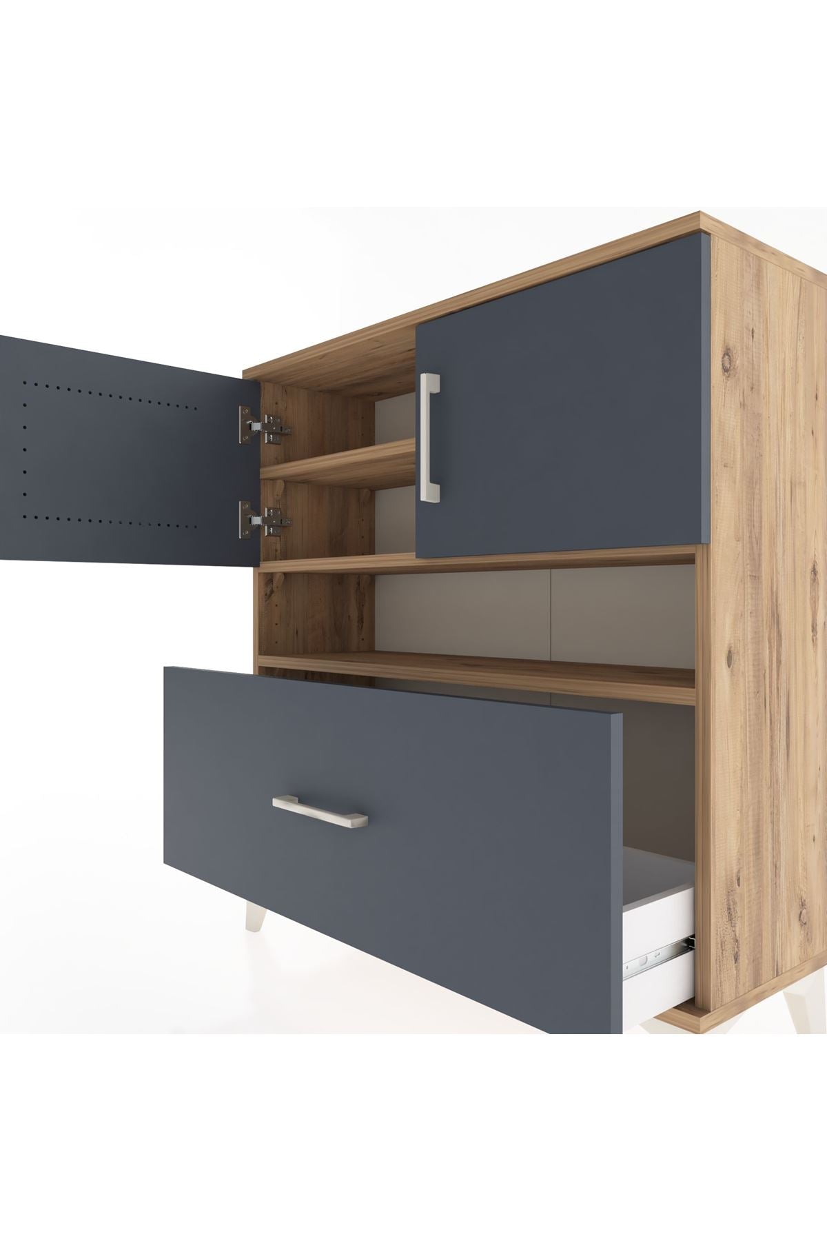 Arges Şifonyer 3 Raflı Tek Çekmeceli 2 Kapaklı 88x30x96 - S04M054V8A
