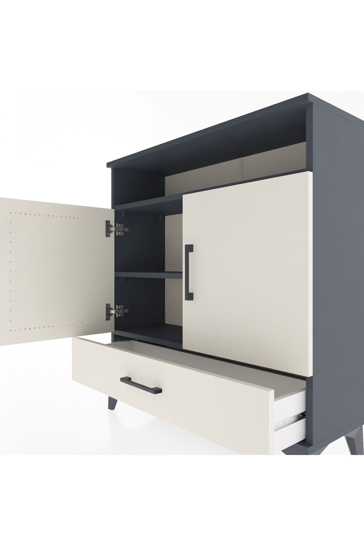 Arges Şifonyer 3 Raflı Tek Çekmeceli 2 Kapaklı 88x30x96 - S04M066V4A