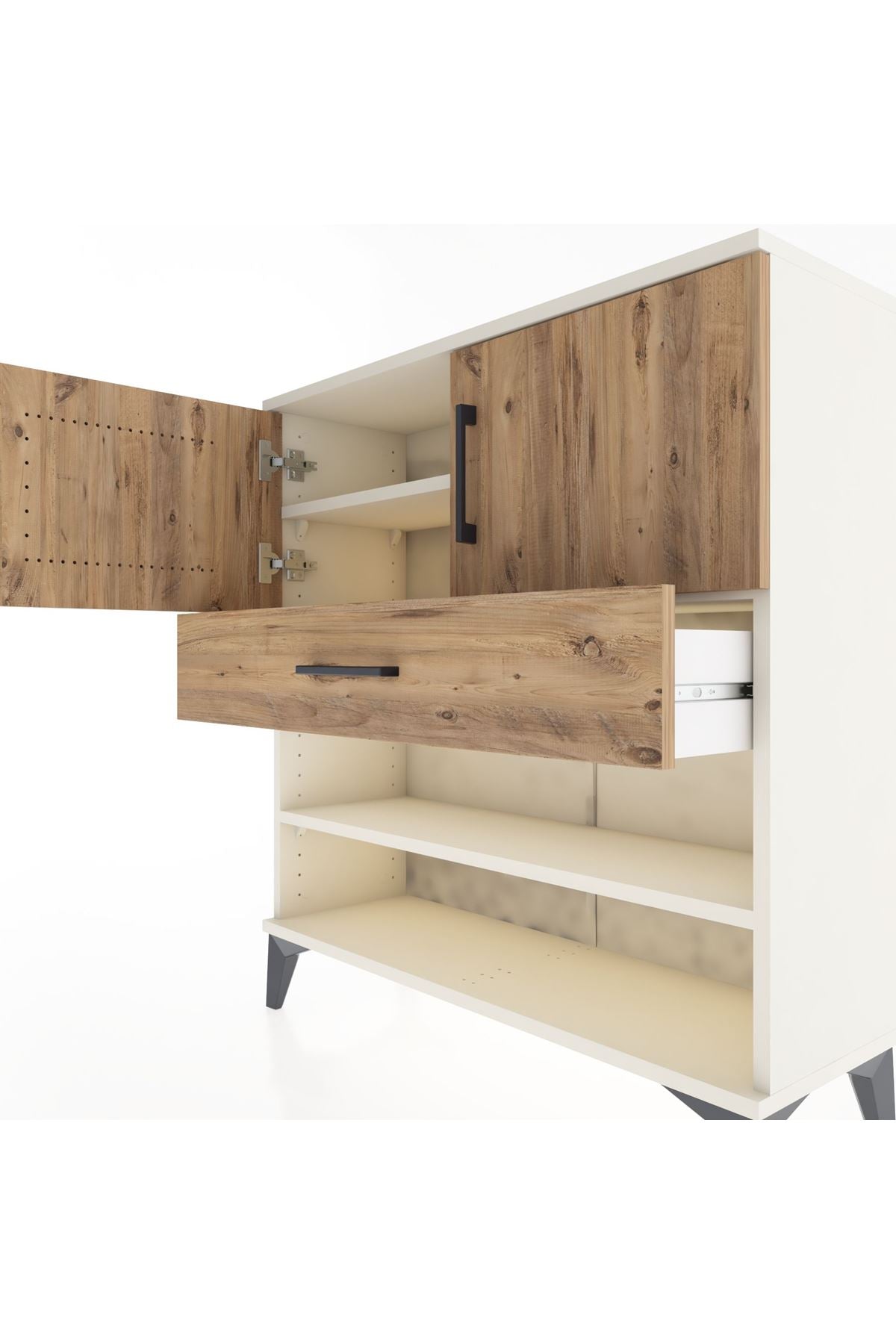 Arges Şifonyer 3 Raflı Tek Çekmeceli 2 Kapaklı 88x30x96 - S04M031V3A
