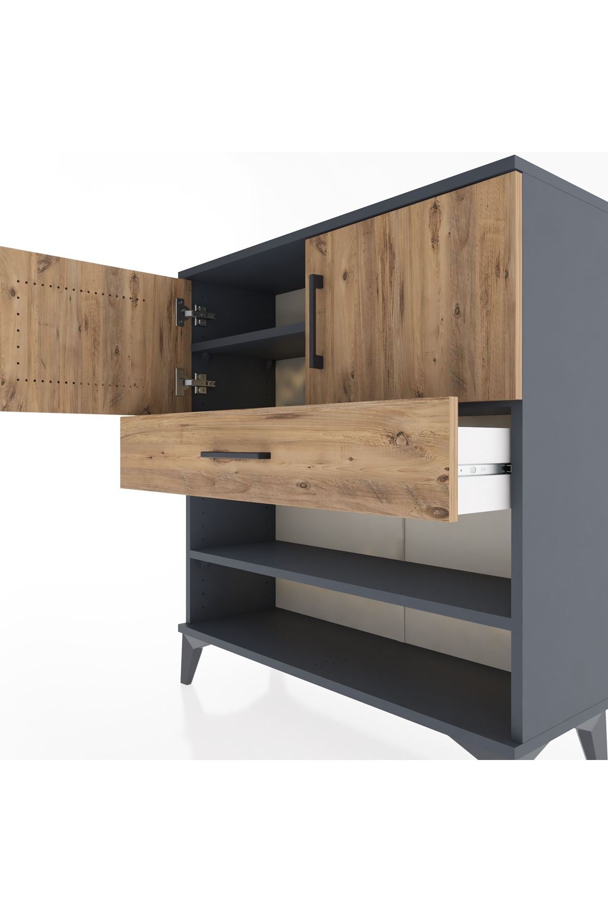 Arges Şifonyer 3 Raflı Tek Çekmeceli 2 Kapaklı 88x30x96 - S04M031V6A