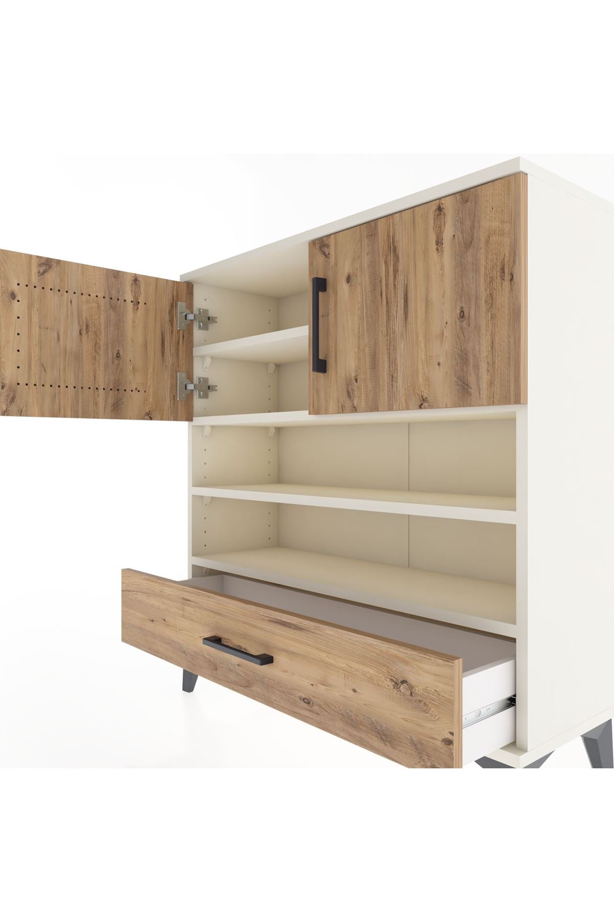 Arges Şifonyer 4 Raflı Tek Çekmeceli 2 Kapaklı 88x30x96 - S04M032V3A