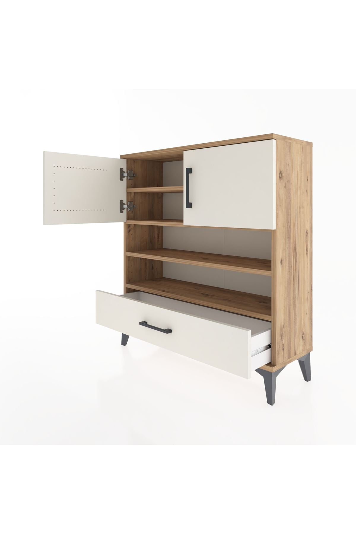 Arges Şifonyer 4 Raflı Tek Çekmeceli 2 Kapaklı 88x30x96 - S04M032V7A
