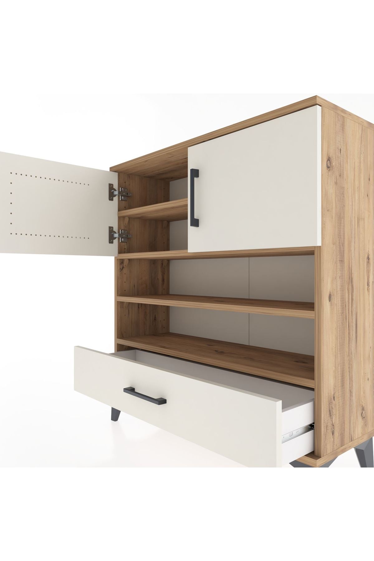 Arges Şifonyer 4 Raflı Tek Çekmeceli 2 Kapaklı 88x30x96 - S04M032V7A
