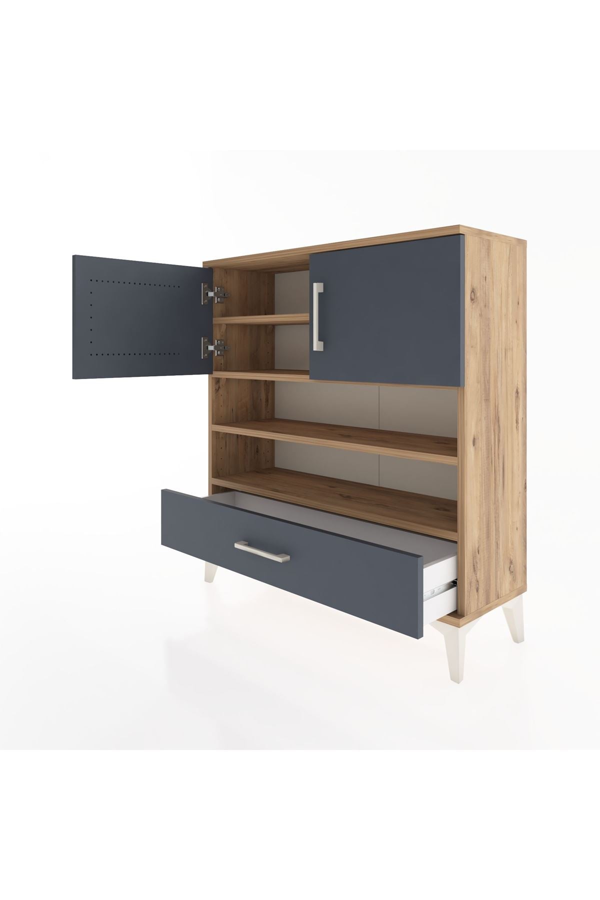 Arges Şifonyer 4 Raflı Tek Çekmeceli 2 Kapaklı 88x30x96 - S04M032V8A