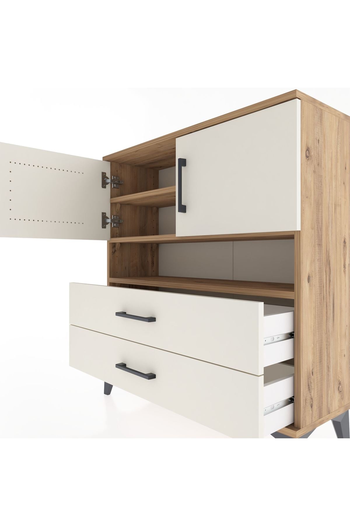 Arges Şifonyer 3 Raflı 2 Çekmeceli 2 Kapaklı 88x30x96 - S04M033V7A