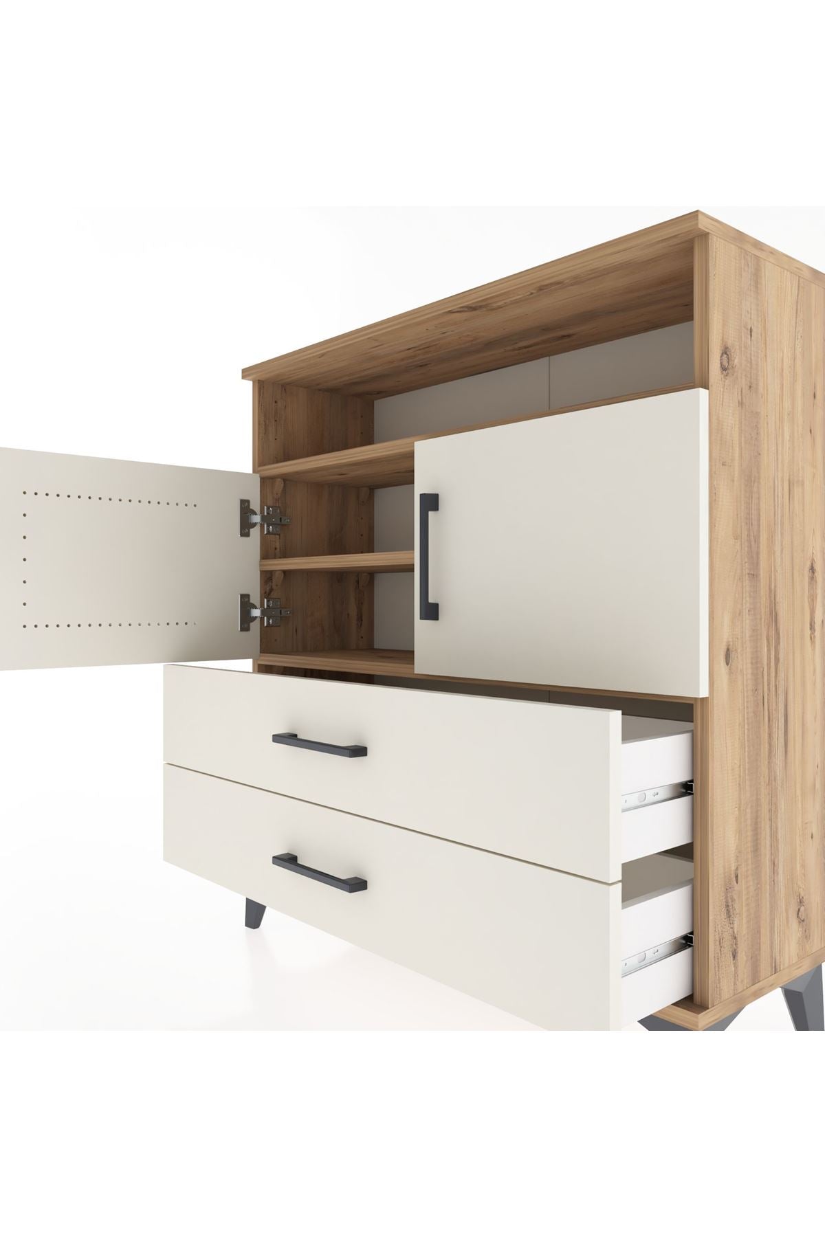 Arges Şifonyer 3 Raflı 2 Çekmeceli 2 Kapaklı 88x30x96 - S04M039V7A