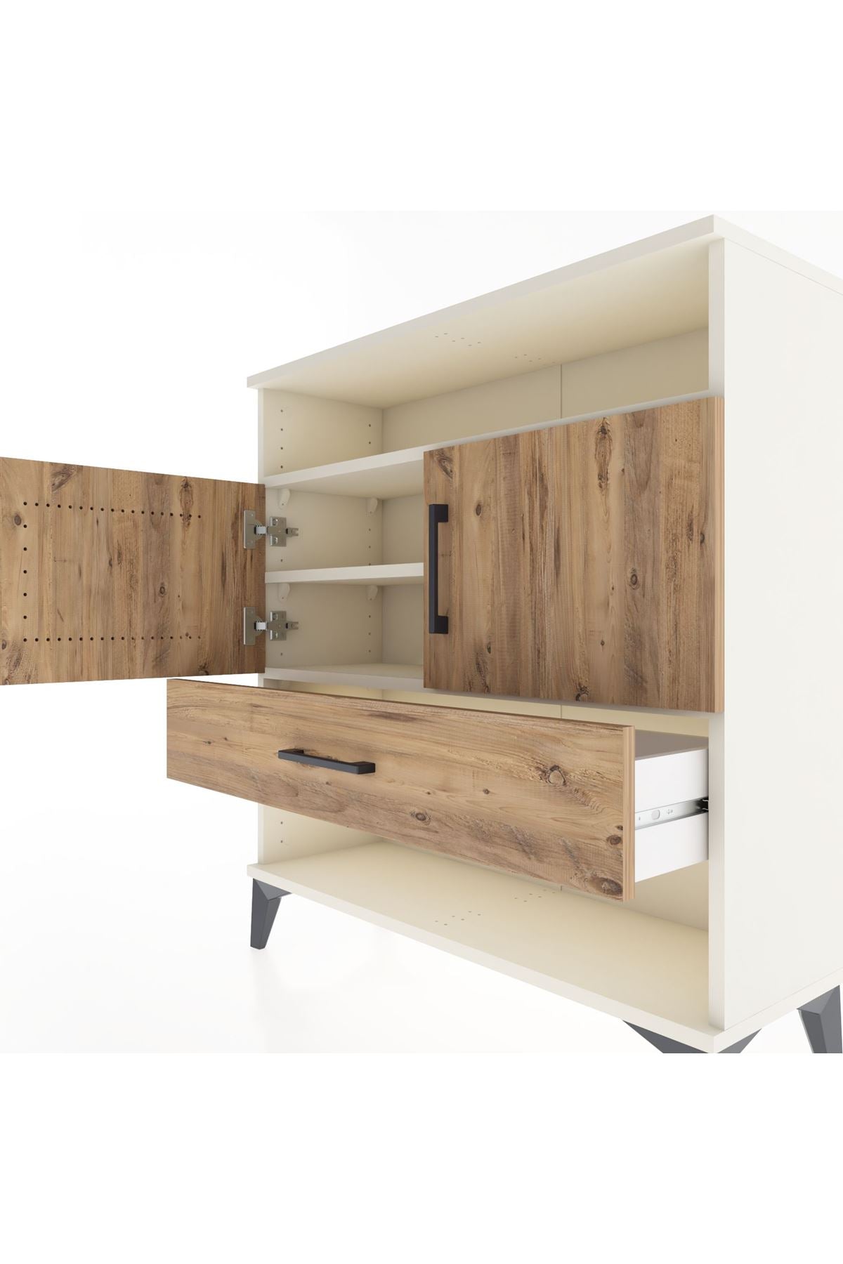 Arges Şifonyer 3 Raflı Tek Çekmeceli 2 Kapaklı 88x30x96 - S04M040V3A