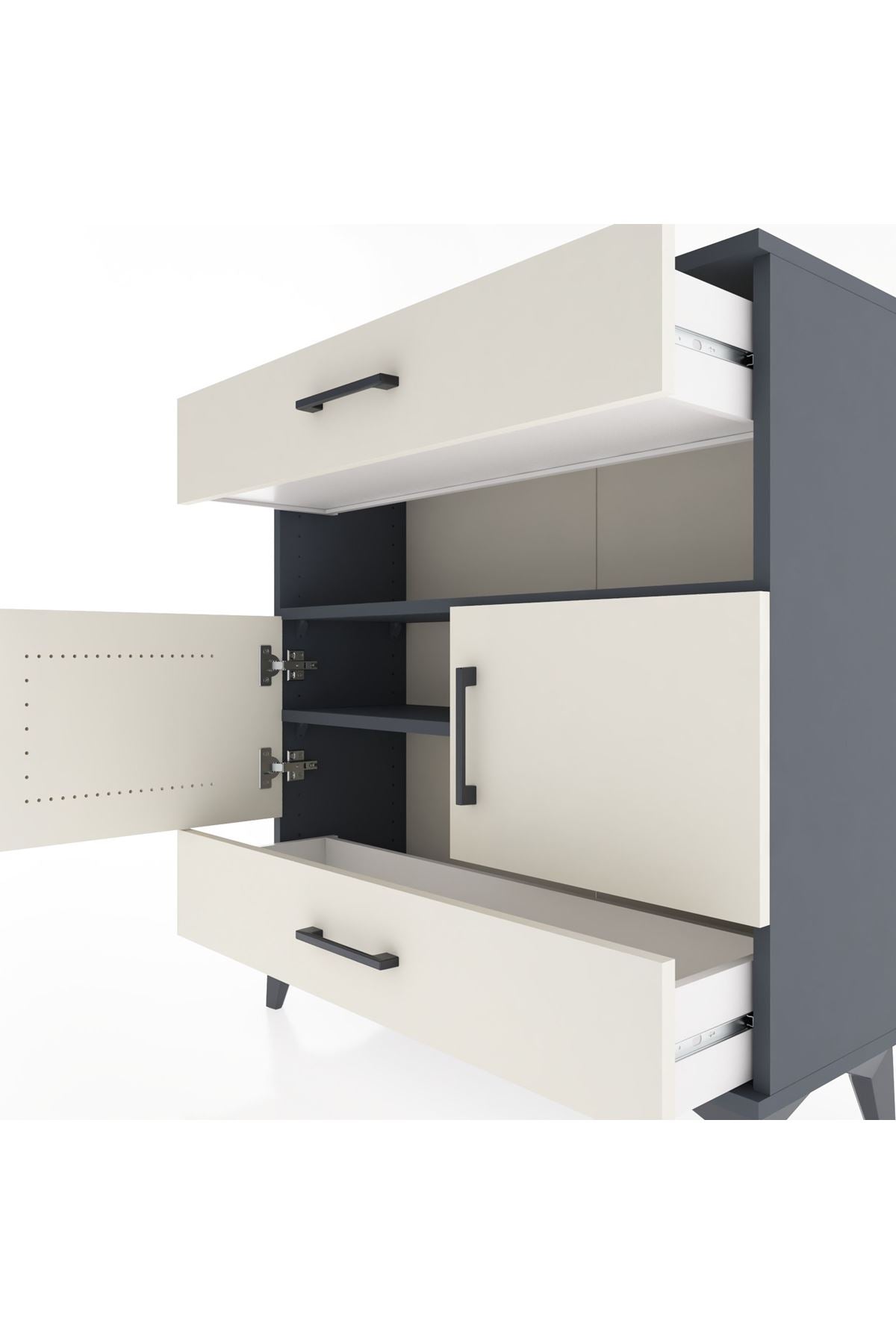 Arges Şifonyer 3 Raflı 2 Çekmeceli 2 Kapaklı 88x30x96 - S04M047V4A