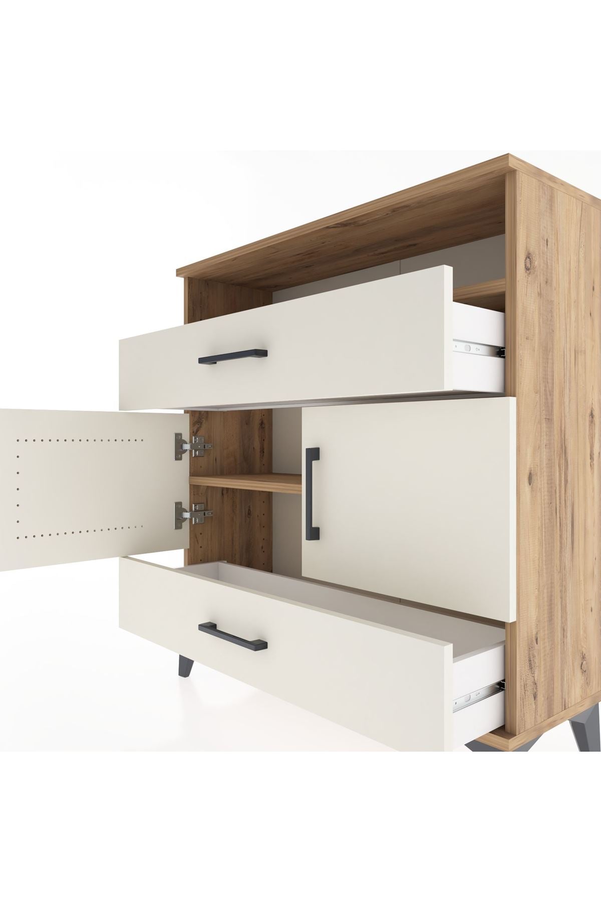 Arges Şifonyer 3 Raflı 2 Çekmeceli 2 Kapaklı 88x30x96 - S04M048V7A