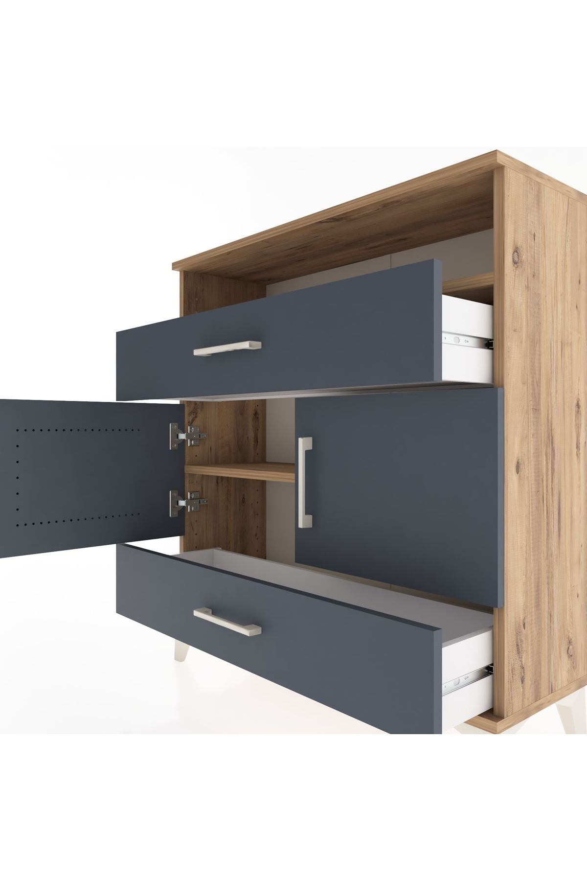 Arges Şifonyer 3 Raflı 2 Çekmeceli 2 Kapaklı 88x30x96 - S04M048V8A