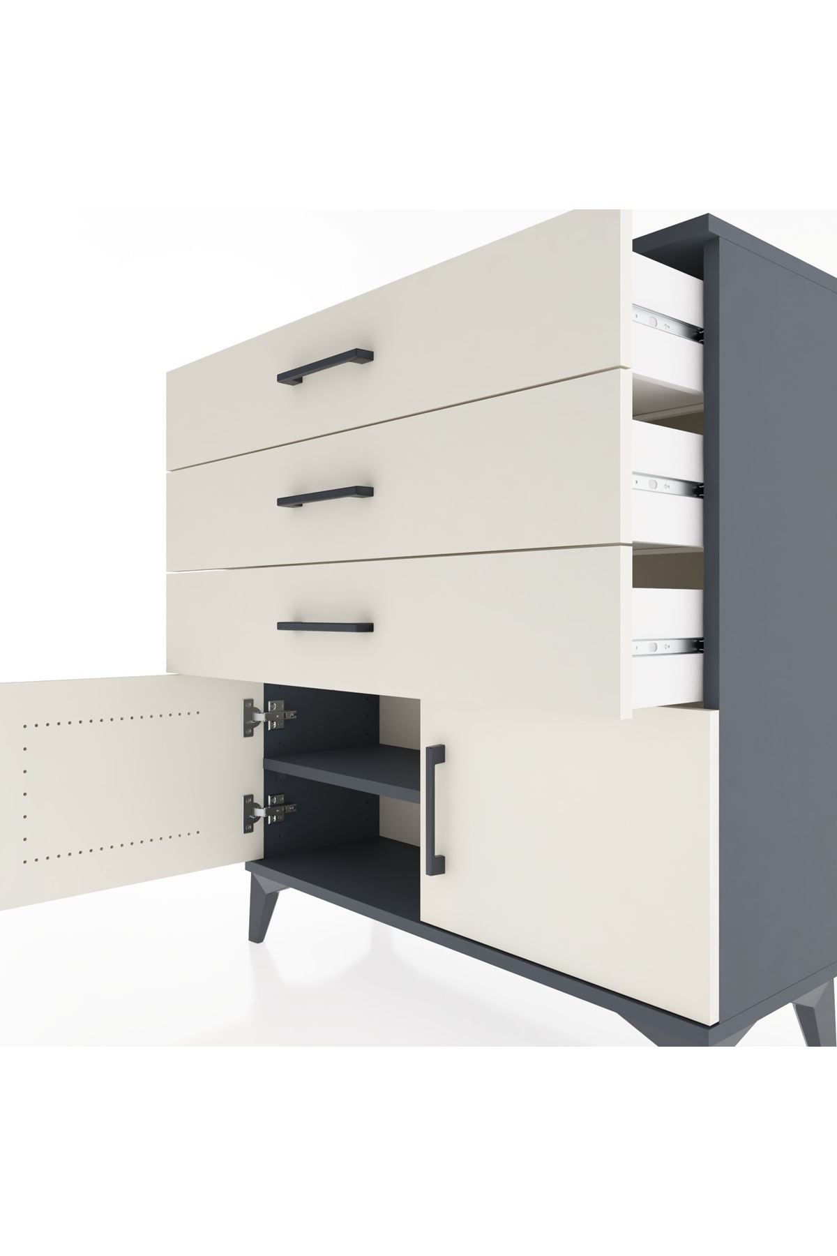 Arges Şifonyer Tek Raflı 3 Çekmeceli 2 Kapaklı 88x30x96 - S04M023V4A
