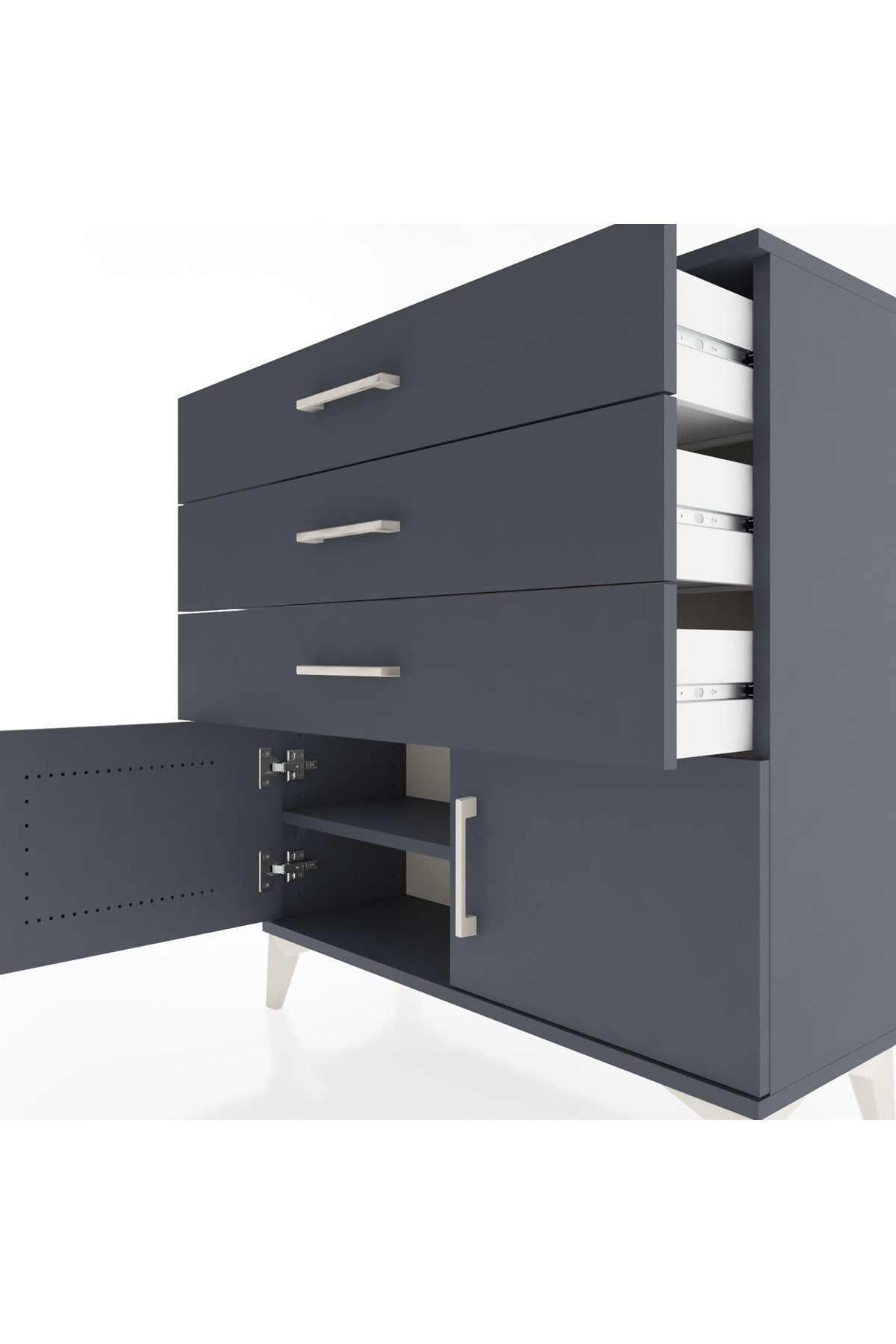 Arges Şifonyer Tek Raflı 3 Çekmeceli 2 Kapaklı 88x30x96 - S04M023V5A