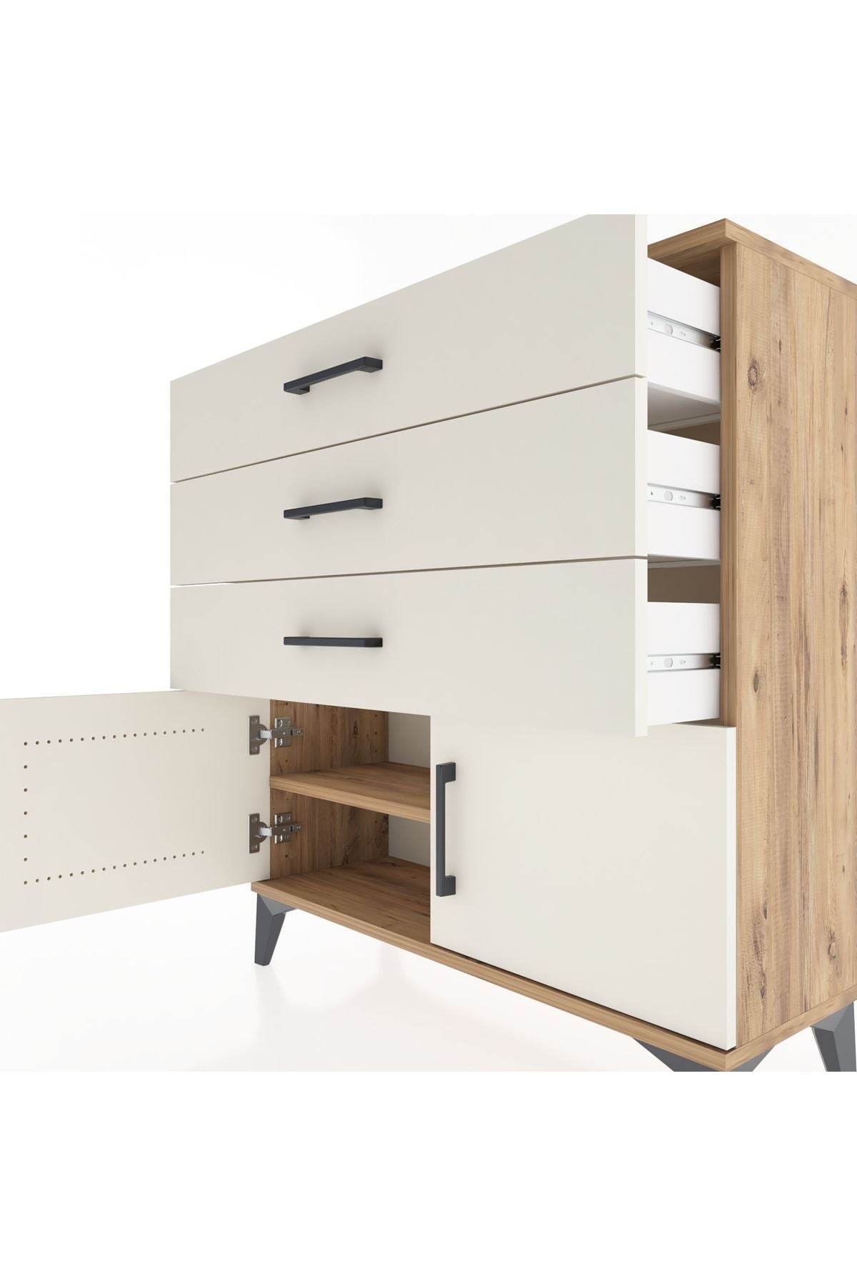 Arges Şifonyer Tek Raflı 3 Çekmeceli 2 Kapaklı 88x30x96 - S04M023V7A