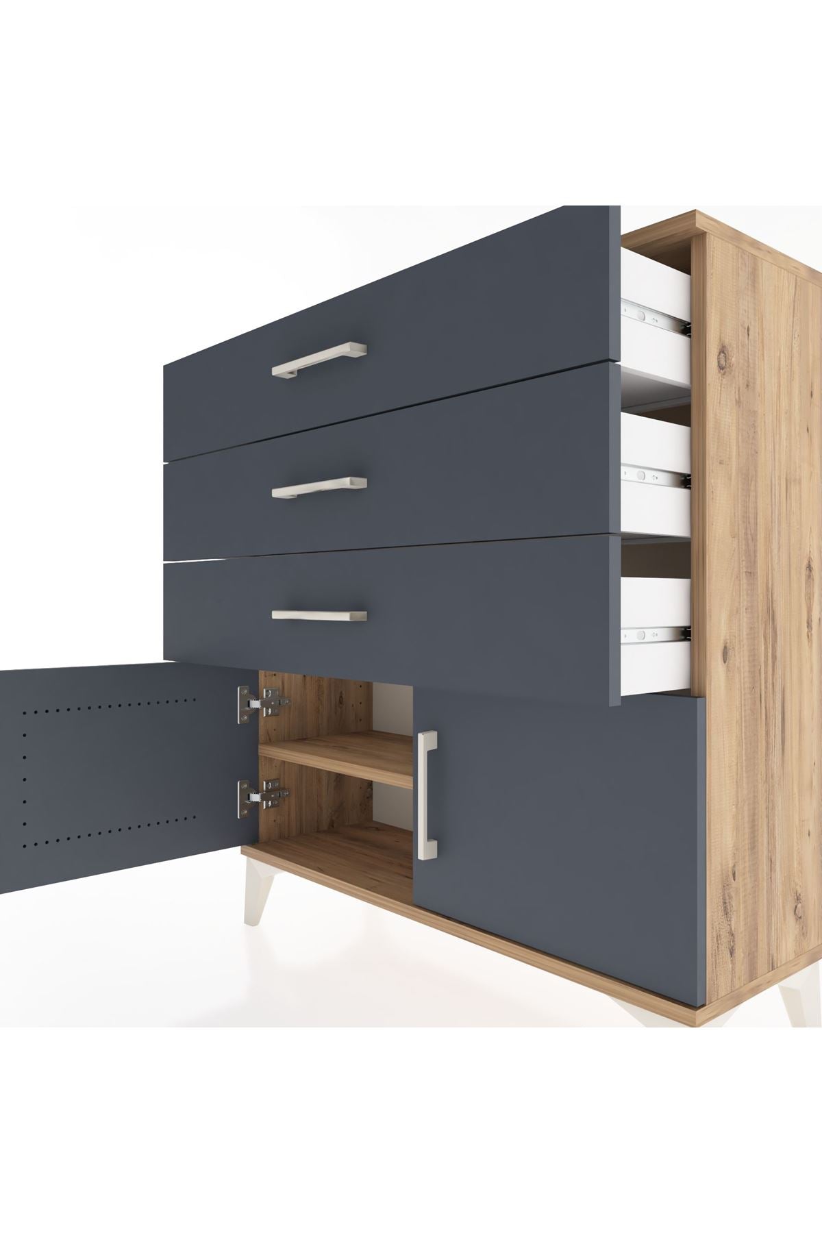 Arges Şifonyer Tek Raflı 3 Çekmeceli 2 Kapaklı 88x30x96 - S04M023V8A