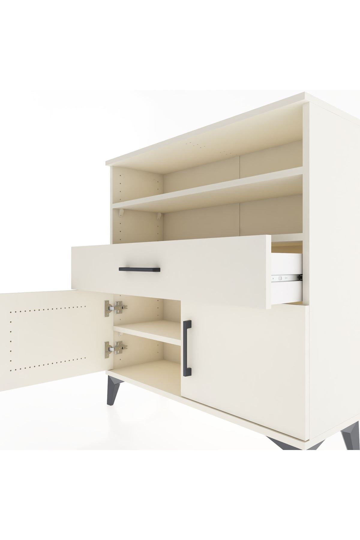 Arges Şifonyer 3 Raflı Tek Çekmeceli 2 Kapaklı 88x30x96 - S04M025V1A
