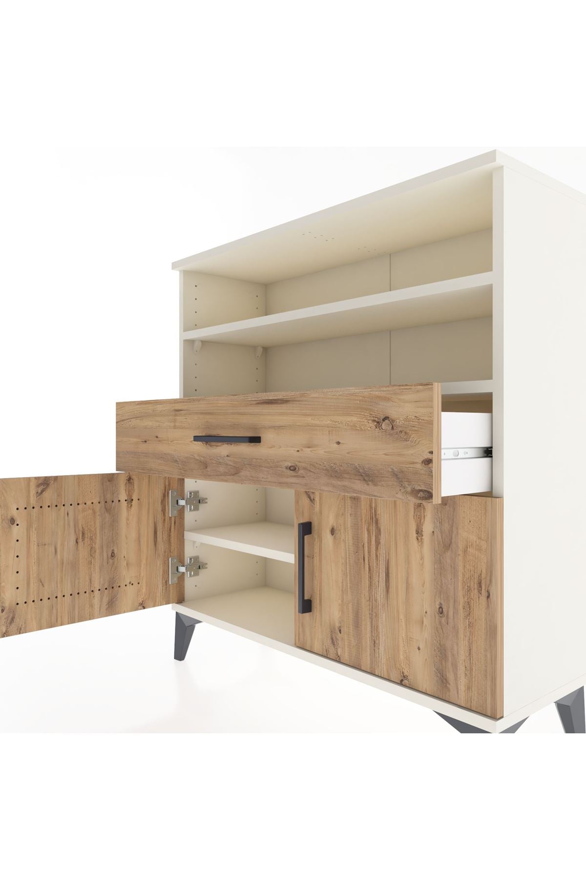 Arges Şifonyer 3 Raflı Tek Çekmeceli 2 Kapaklı 88x30x96 - S04M025V3A