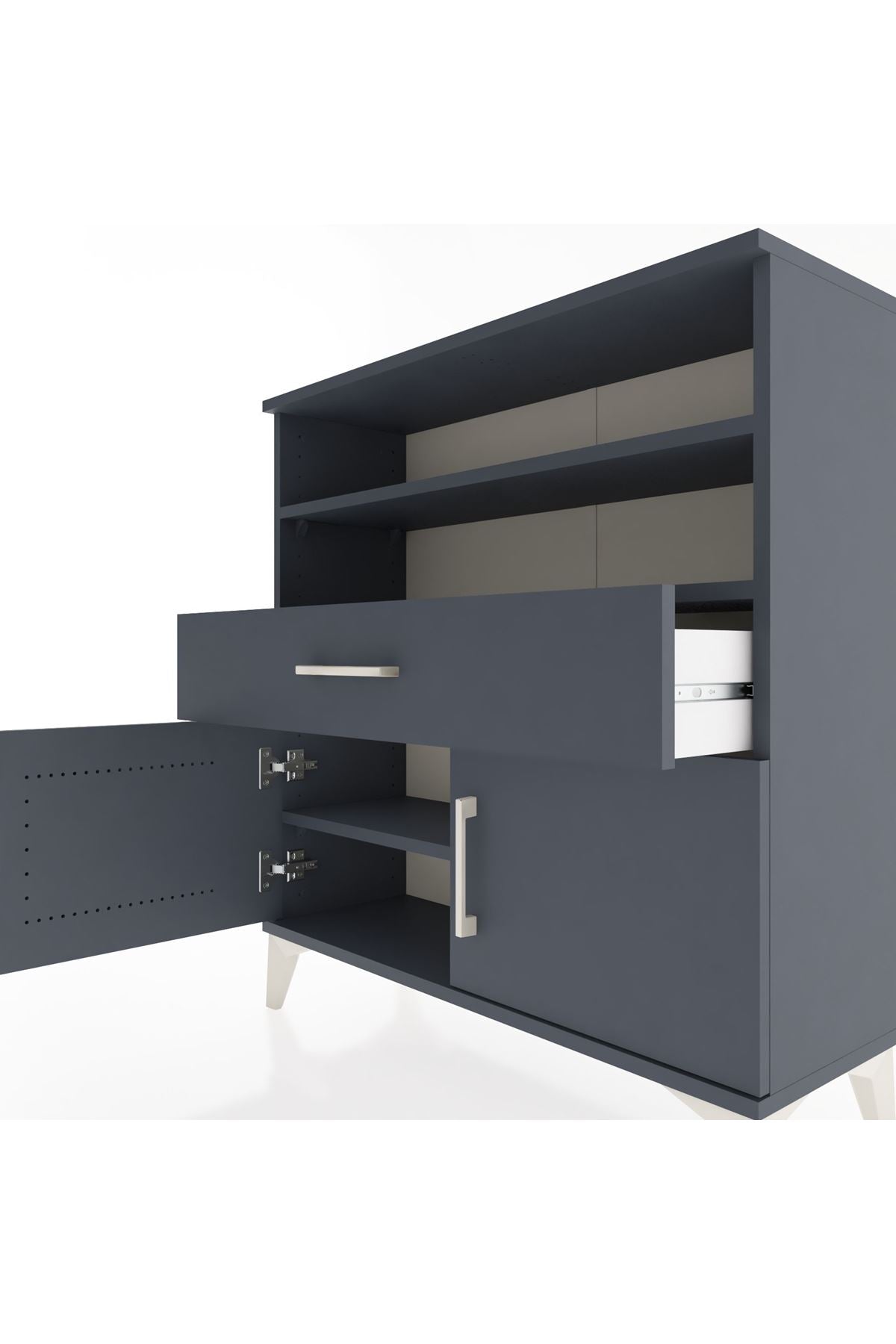 Arges Şifonyer 3 Raflı Tek Çekmeceli 2 Kapaklı 88x30x96 - S04M025V5A
