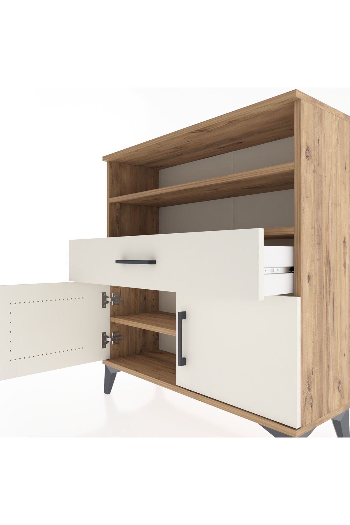 Arges Şifonyer 3 Raflı Tek Çekmeceli 2 Kapaklı 88x30x96 - S04M025V7A
