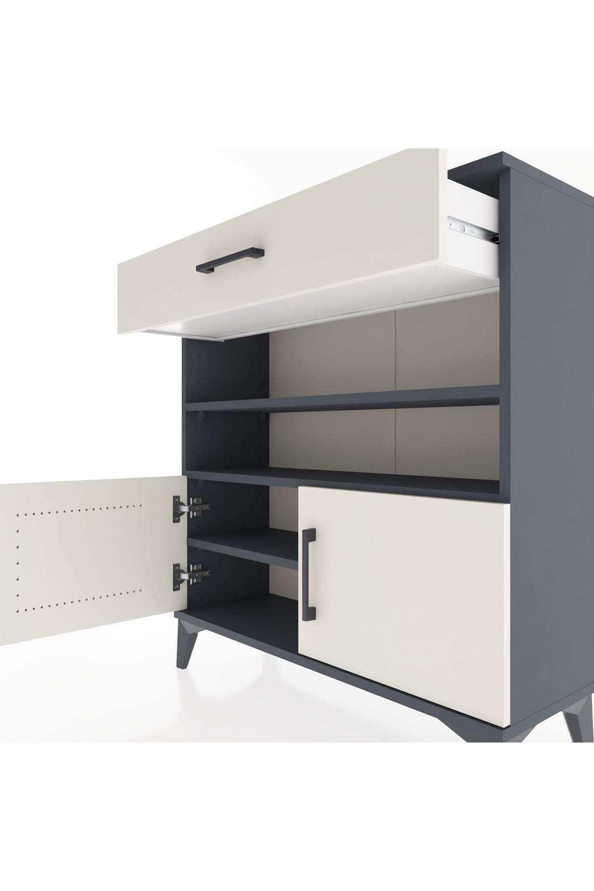 Arges Şifonyer 3 Raflı Tek Çekmeceli 2 Kapaklı 88x30x96 - S04M026V4A