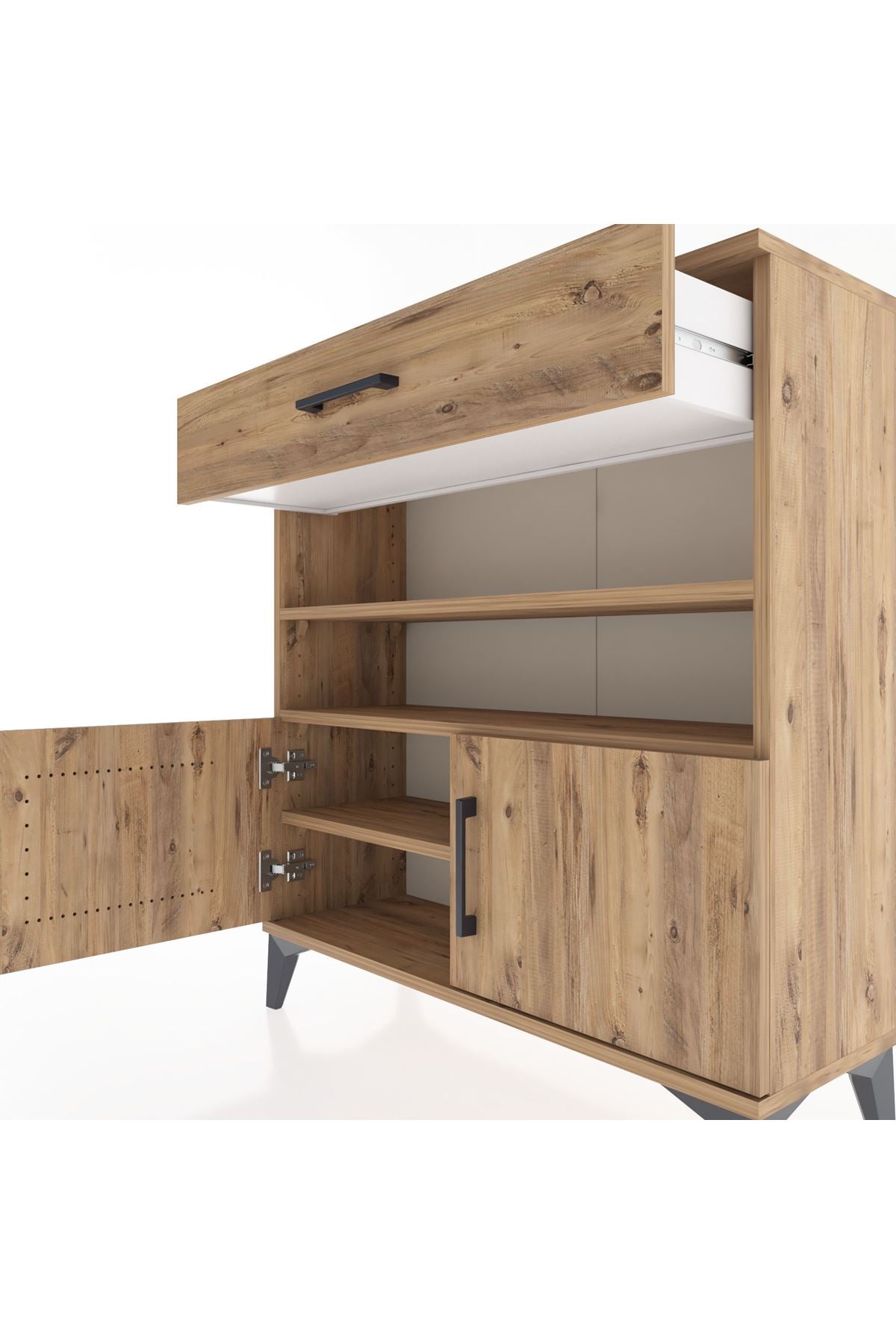 Arges Şifonyer 3 Raflı Tek Çekmeceli 2 Kapaklı 88x30x96 - S04M026V9A