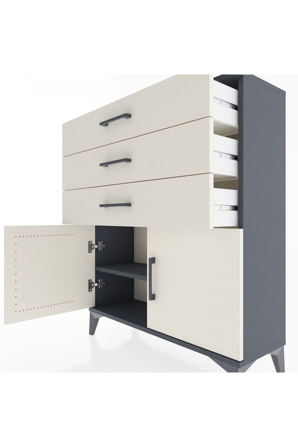 Arges Şifonyer Tek Raflı 3 Çekmeceli 2 Kapaklı 88x30x106 - S05M008V4A