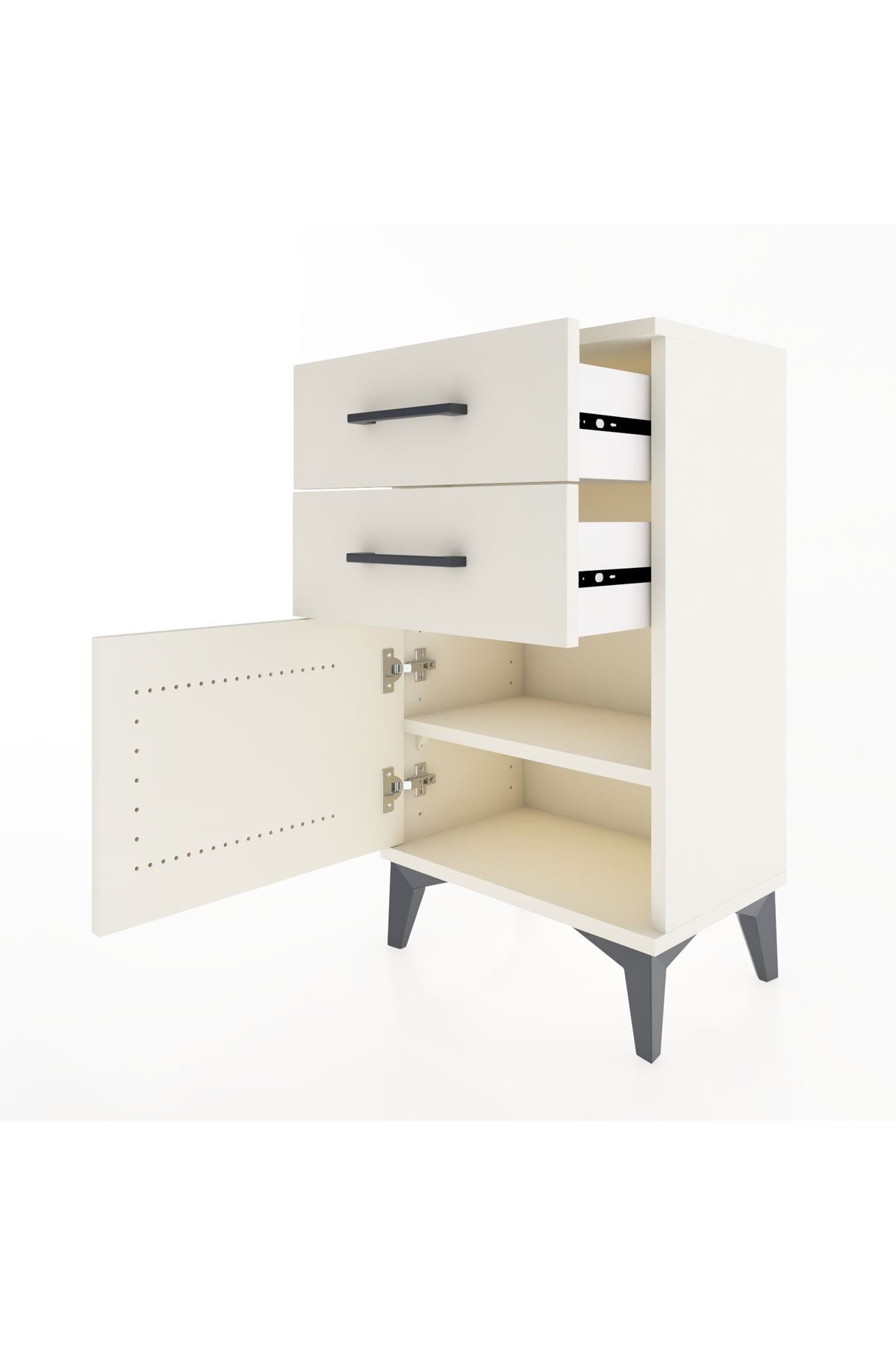 Arges Komodin Tek Raflı 2 Çekmeceli Tek Kapaklı 44x30x80 - S08M002V1A