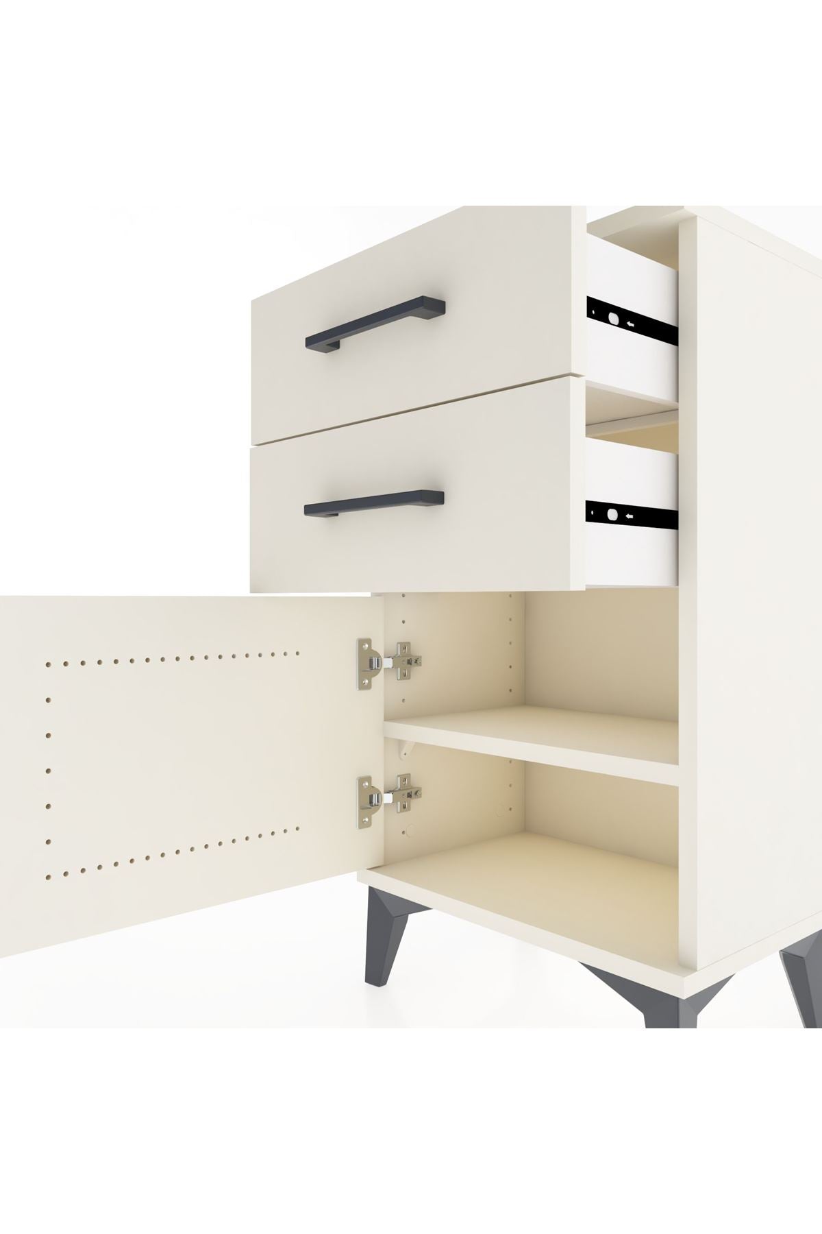Arges Komodin Tek Raflı 2 Çekmeceli Tek Kapaklı 44x30x80 - S08M002V1A