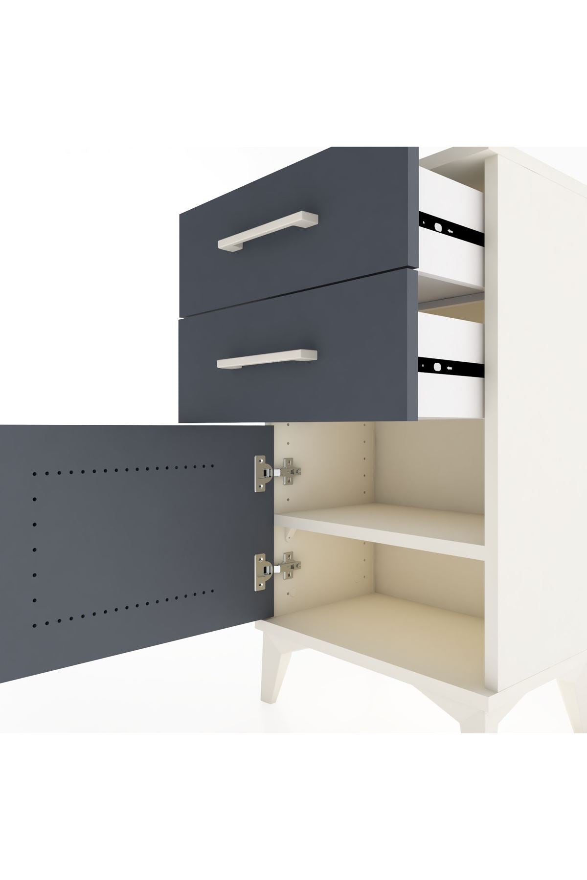 Arges Komodin Tek Raflı 2 Çekmeceli Tek Kapaklı 44x30x80 - S08M002V2A