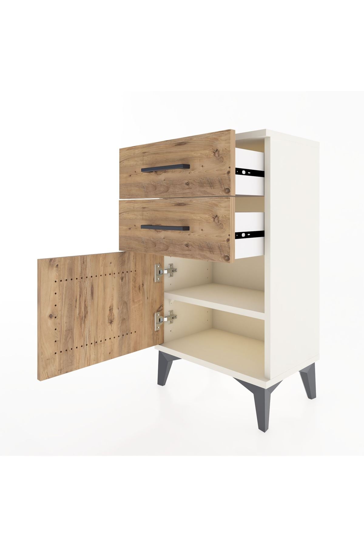 Arges Komodin Tek Raflı 2 Çekmeceli Tek Kapaklı 44x30x80 - S08M002V3A
