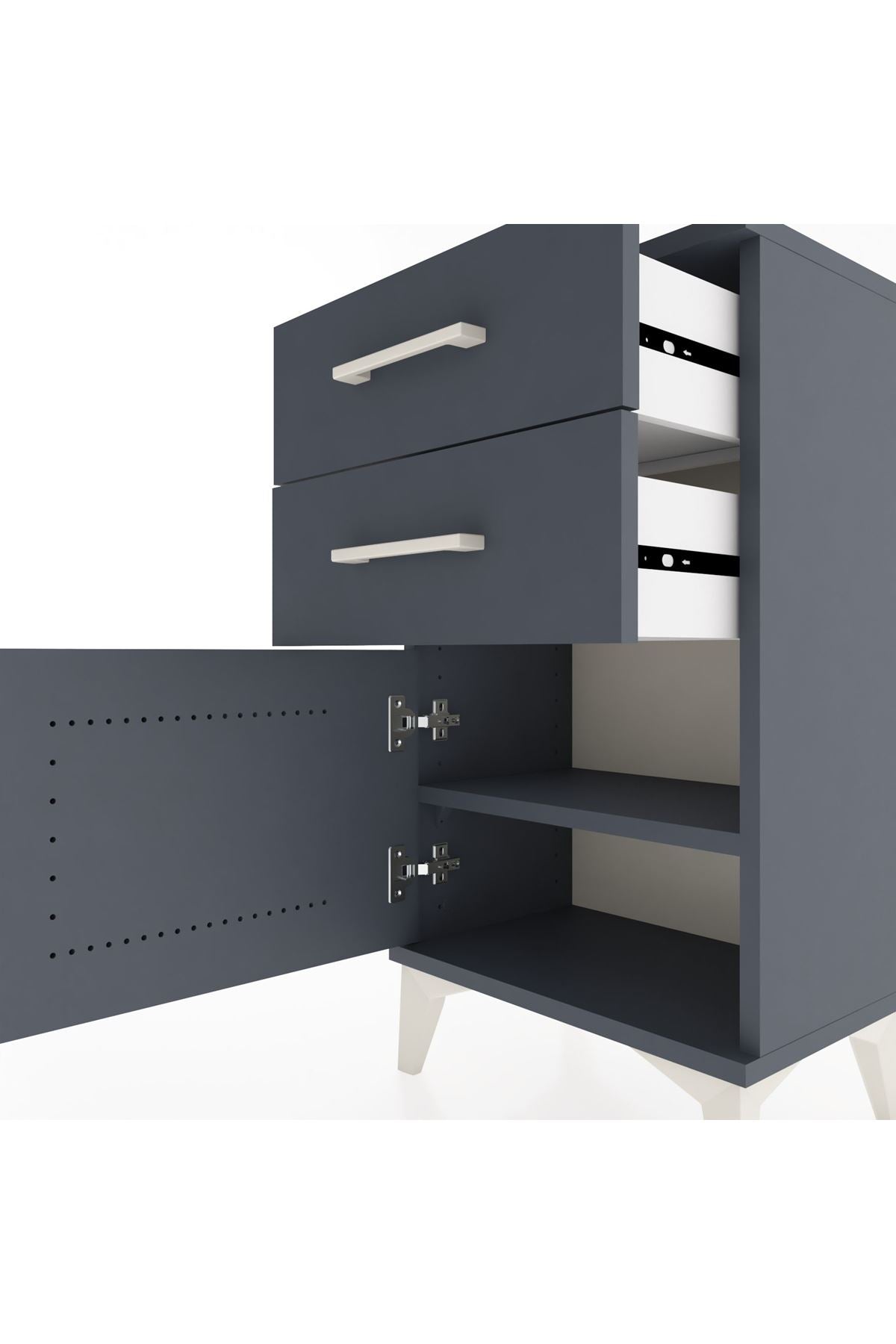 Arges Komodin Tek Raflı 2 Çekmeceli Tek Kapaklı 44x30x80 - S08M002V5A