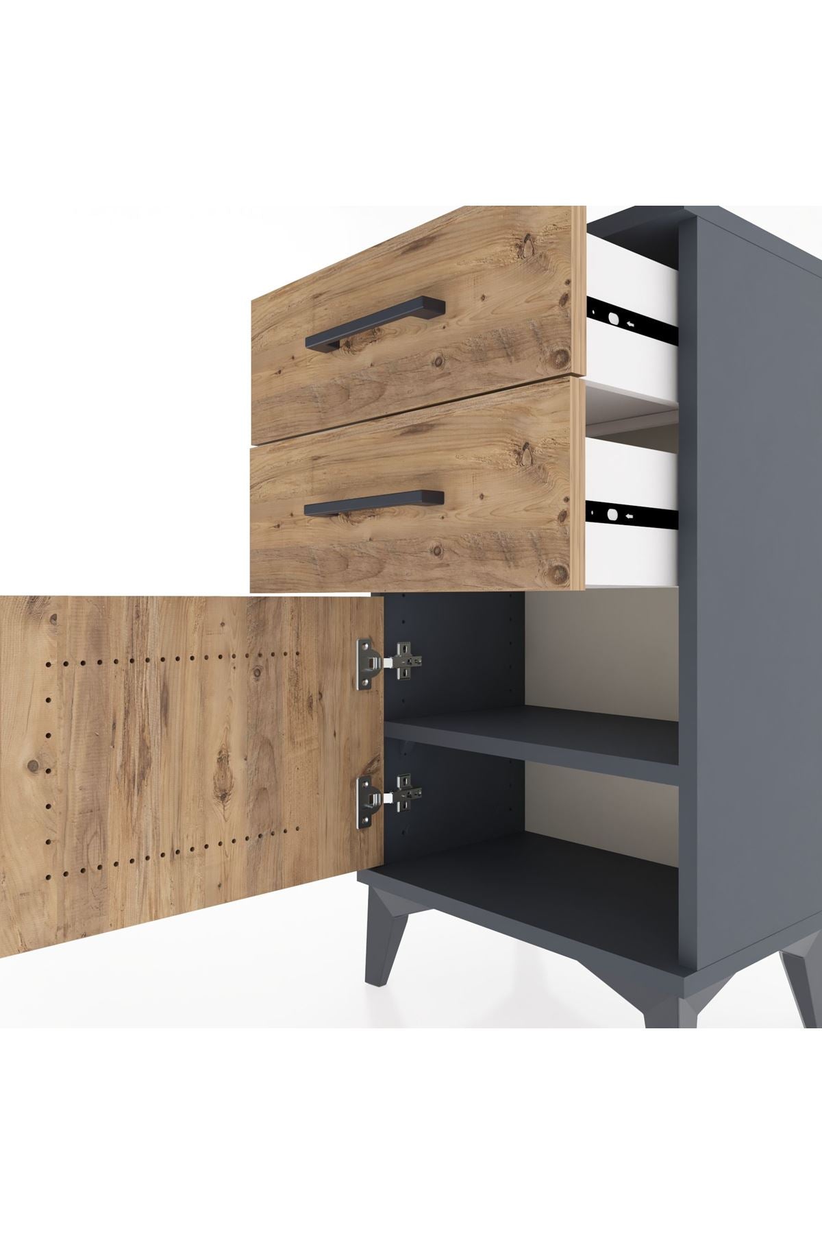 Arges Komodin Tek Raflı 2 Çekmeceli Tek Kapaklı 44x30x80 - S08M002V6A