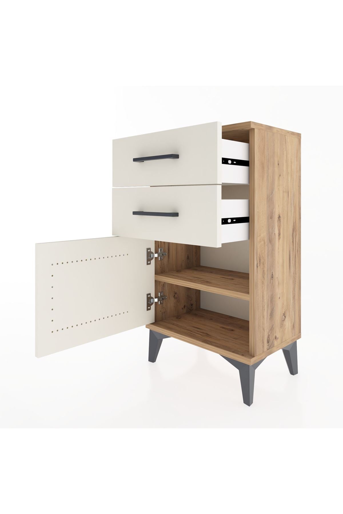 Arges Komodin Tek Raflı 2 Çekmeceli Tek Kapaklı 44x30x80 - S08M002V7A